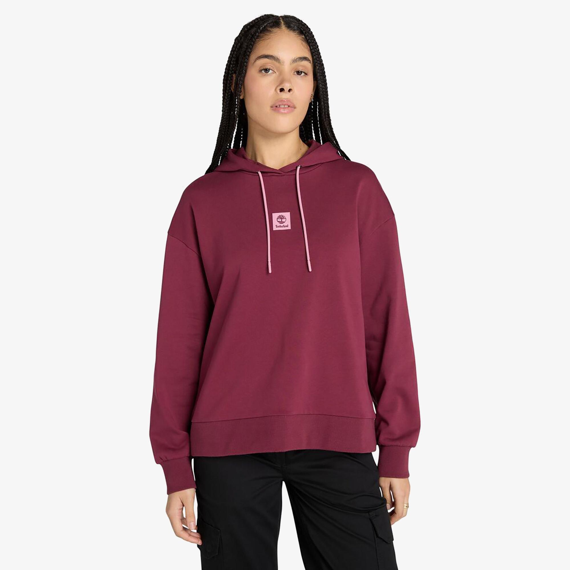 Timberland Stack Logo Loop Back Kadın Bordo Sweatshirt