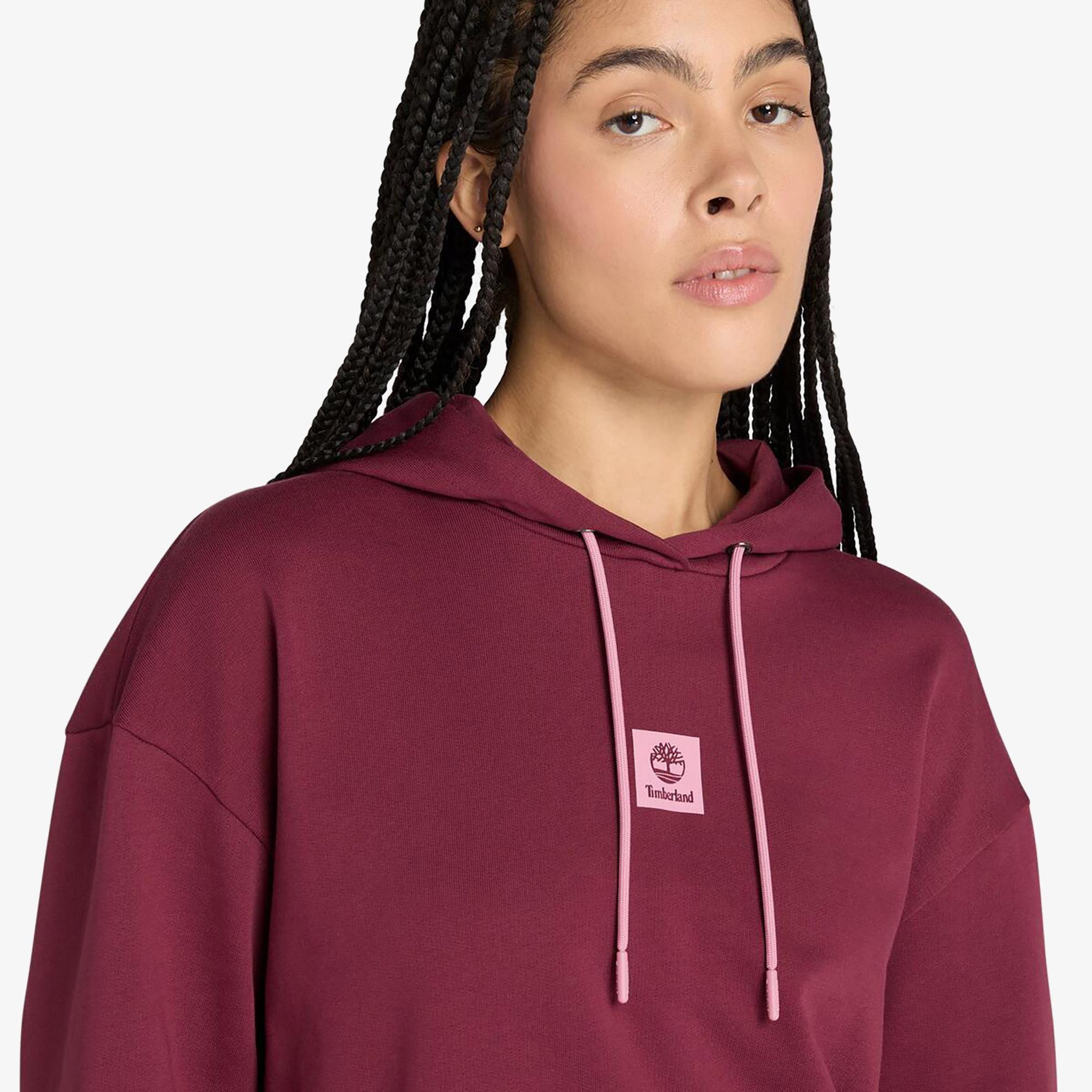 Timberland Stack Logo Loop Back Kadın Bordo Sweatshirt