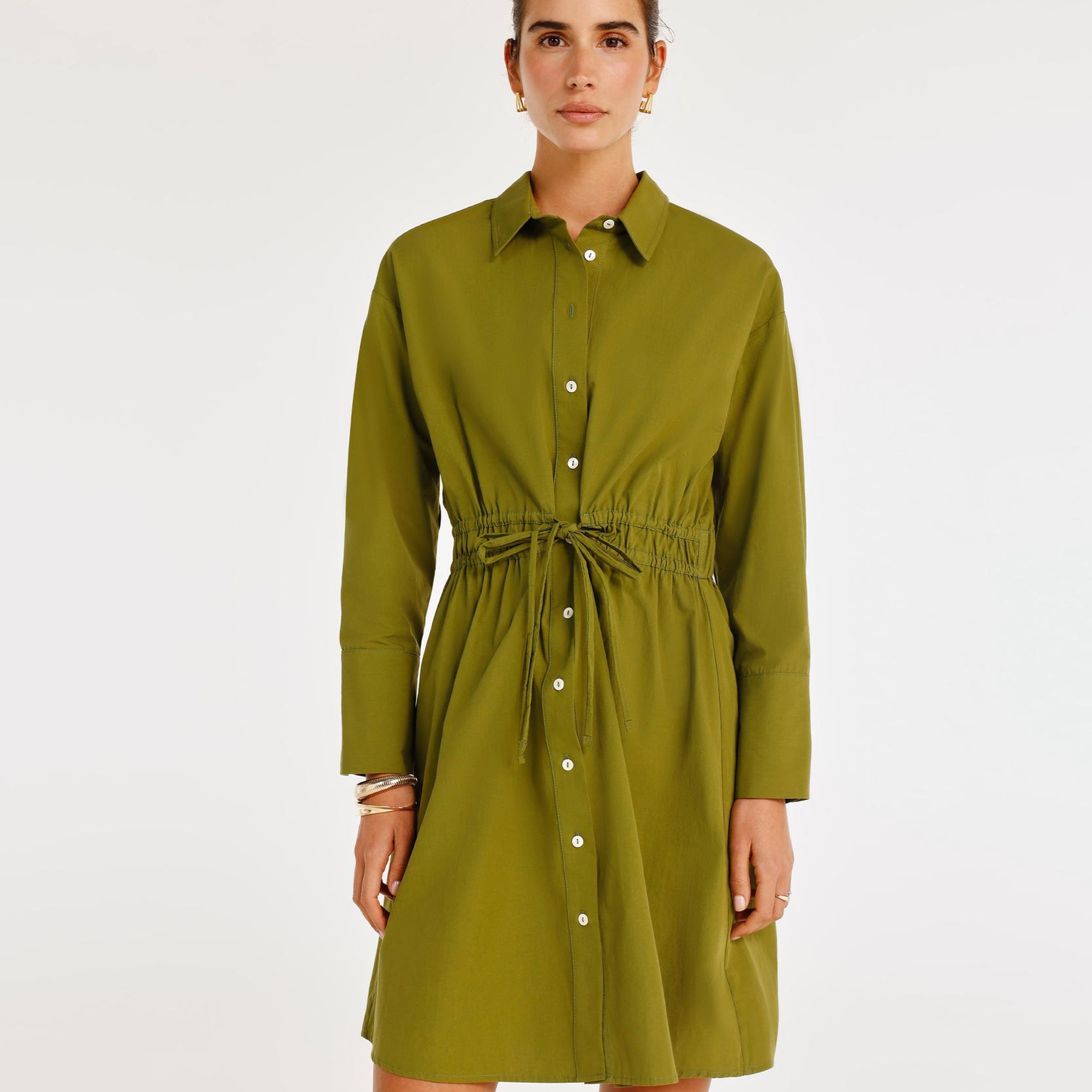 YARGICI Kemer Detaylı Uzun Kollu Gömlek Elbise