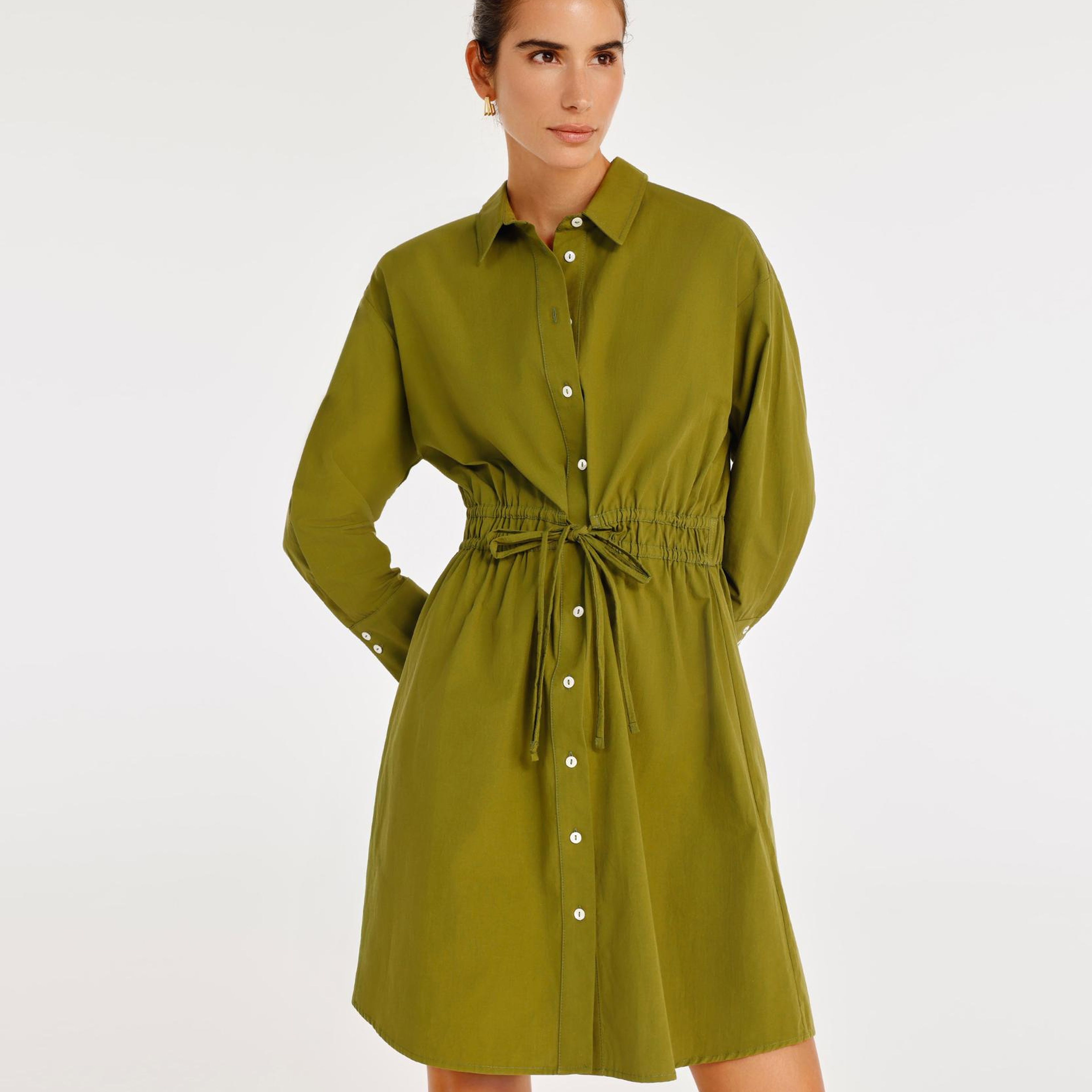 YARGICI Kemer Detaylı Uzun Kollu Gömlek Elbise