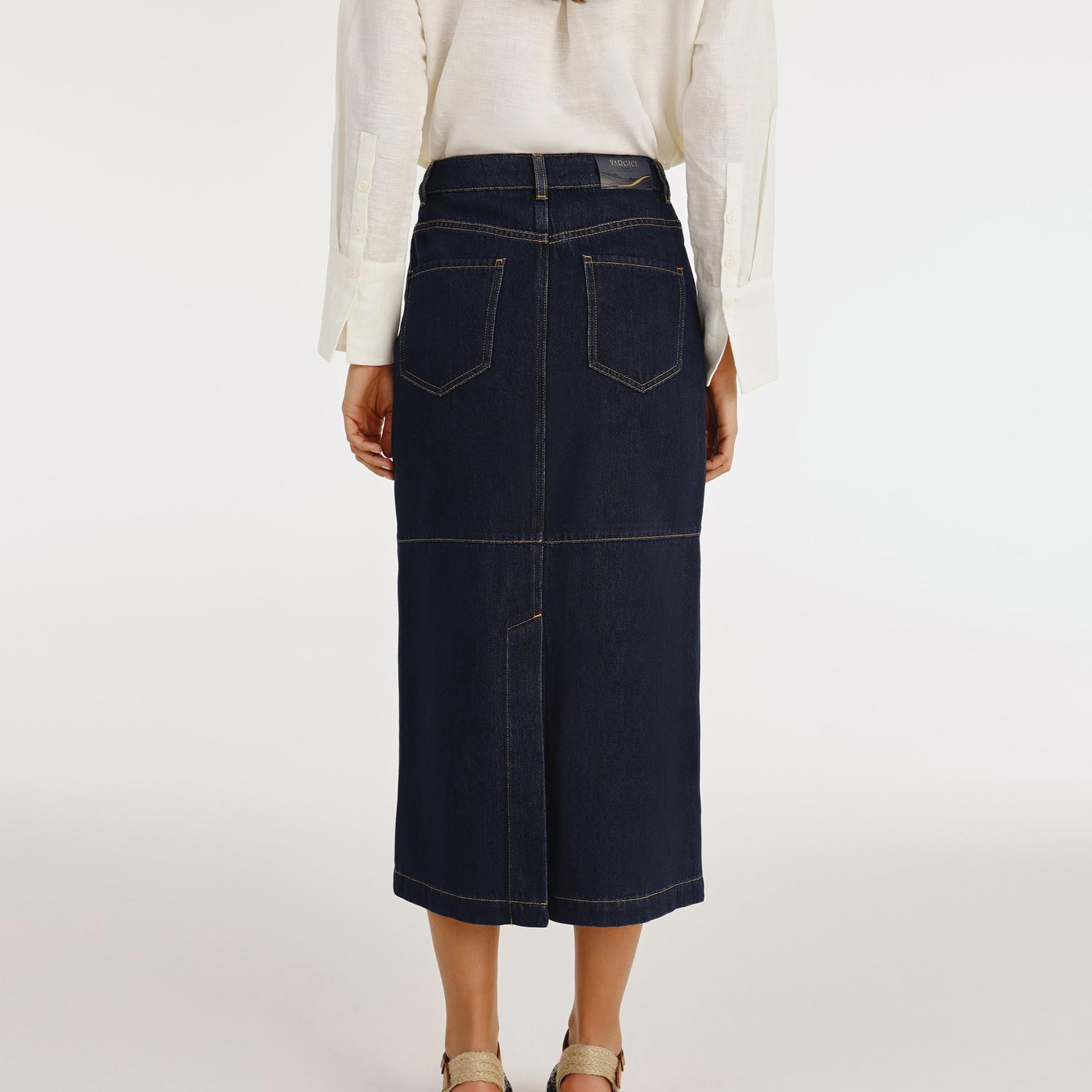 YARGICI Yırtmaç Detaylı Denim Etek