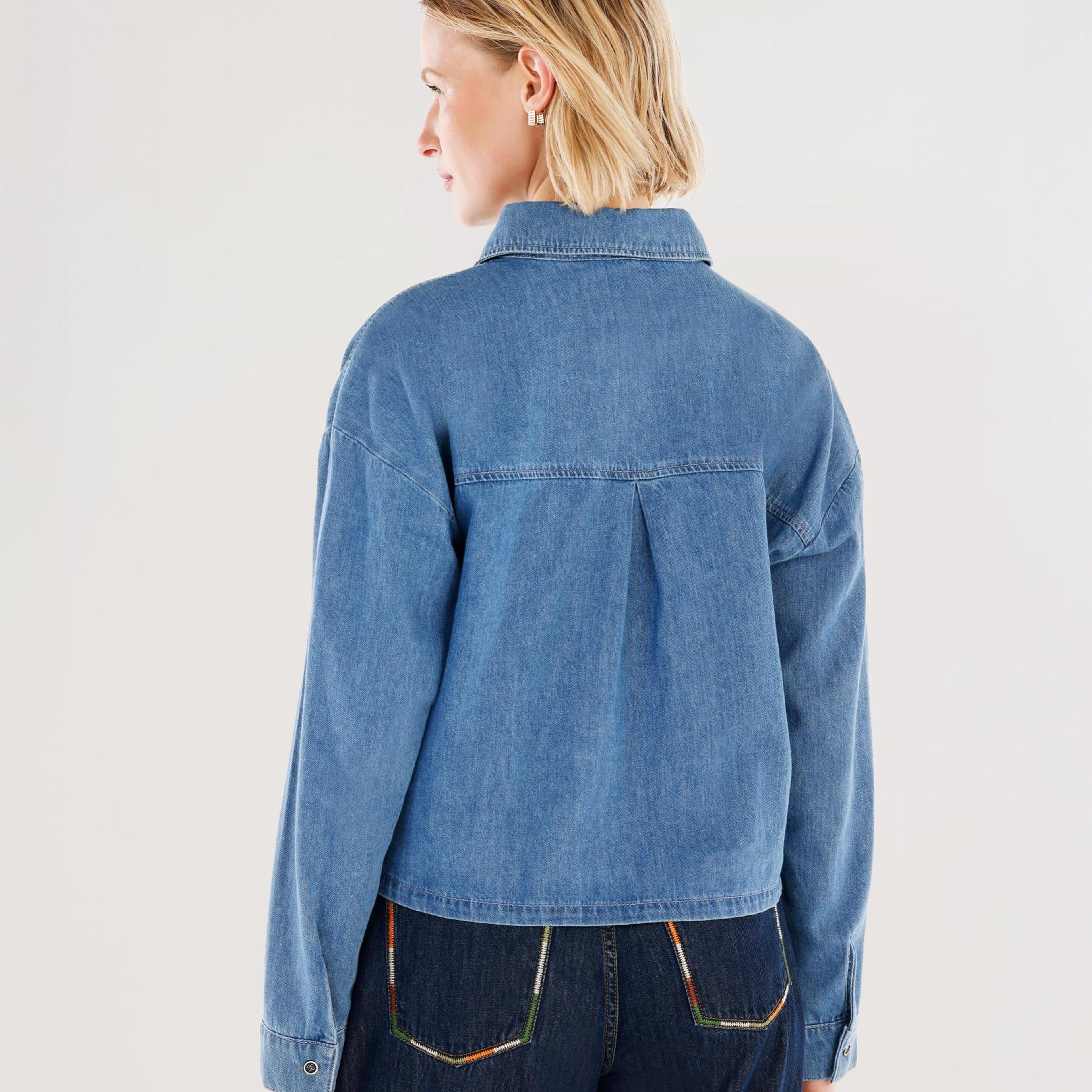 YARGICI Nakışlı Detaylı Uzun Kollu Denim Gömlek