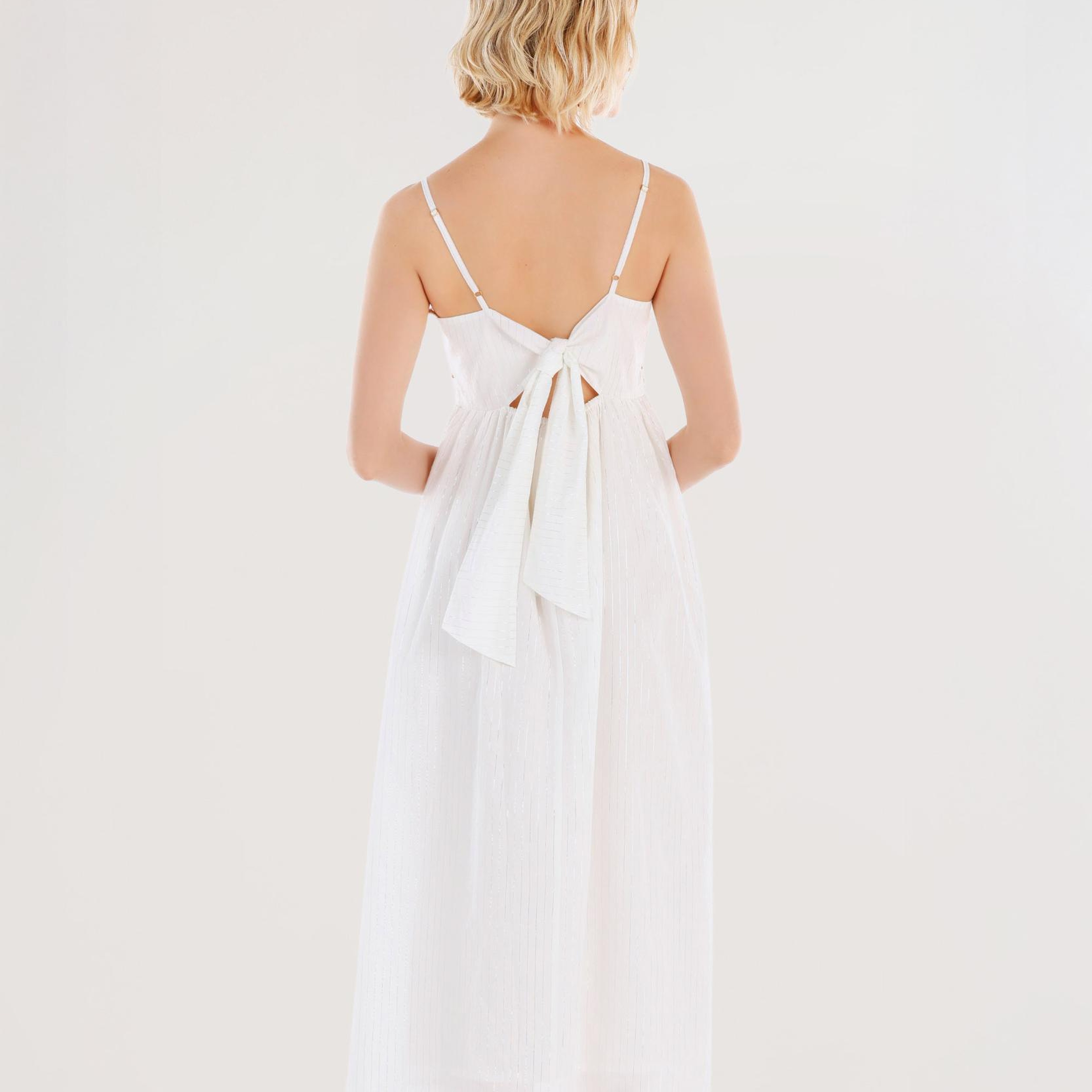 YARGICI Boncuk İşlemeli Askılı Uzun Elbise