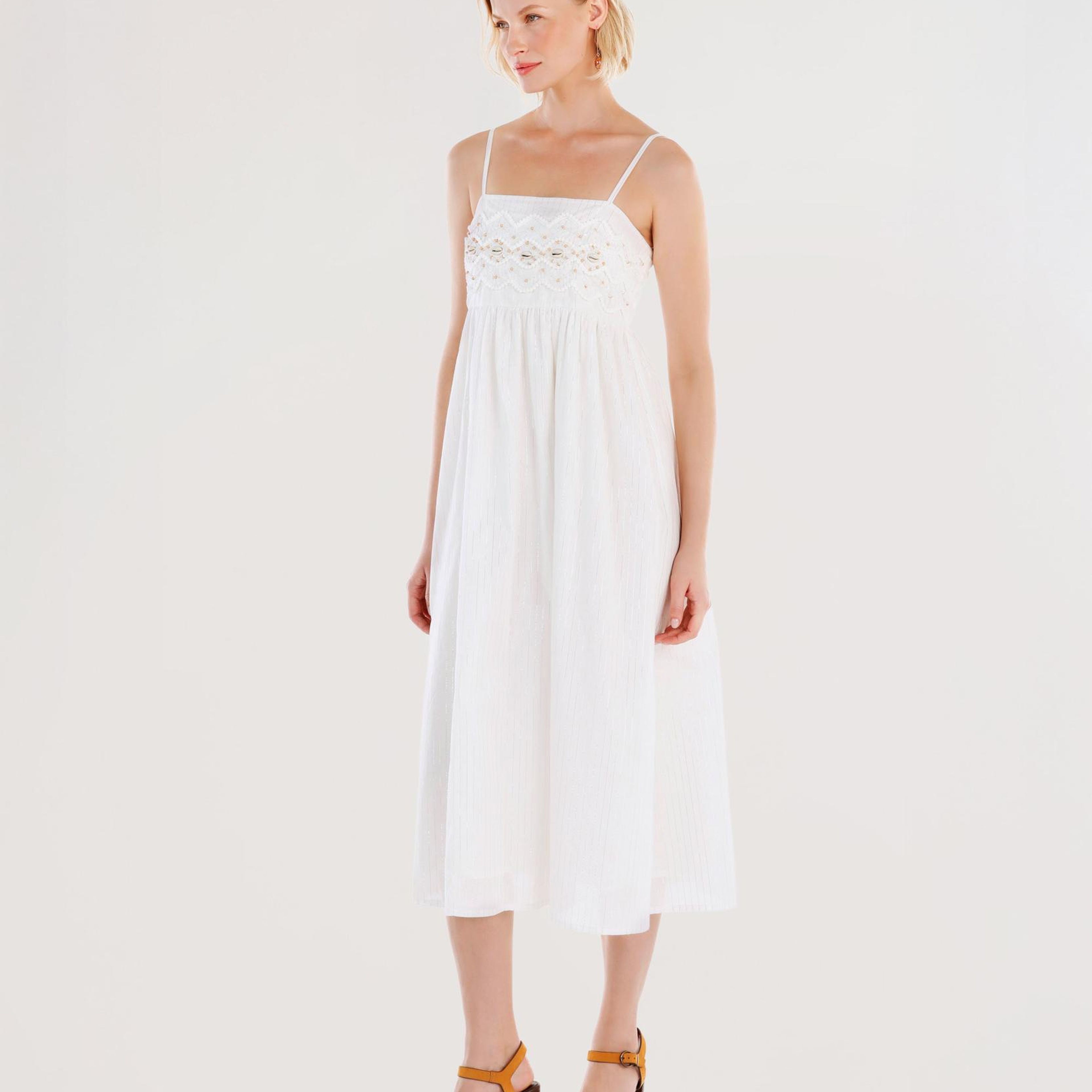 YARGICI Boncuk İşlemeli Askılı Uzun Elbise