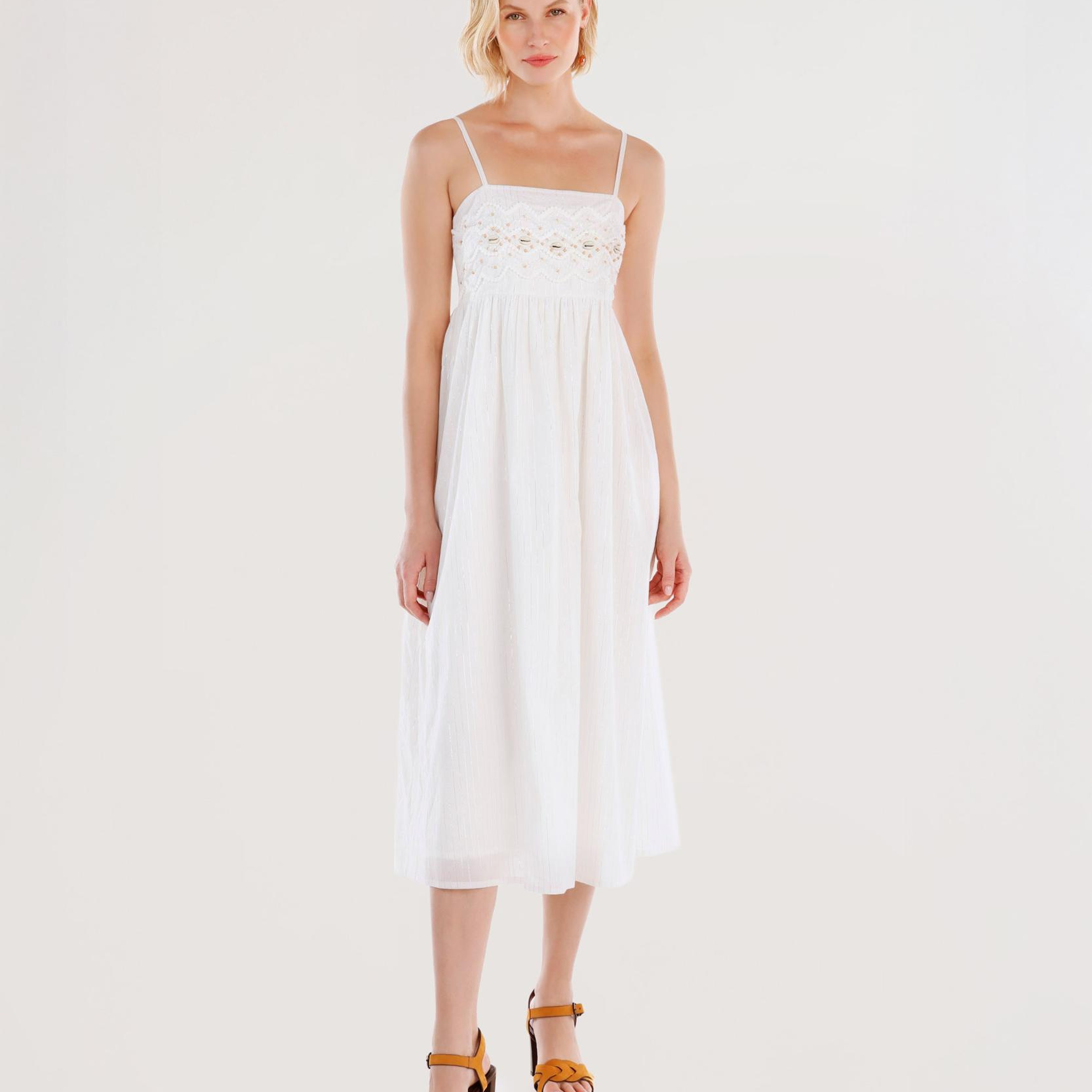 YARGICI Boncuk İşlemeli Askılı Uzun Elbise