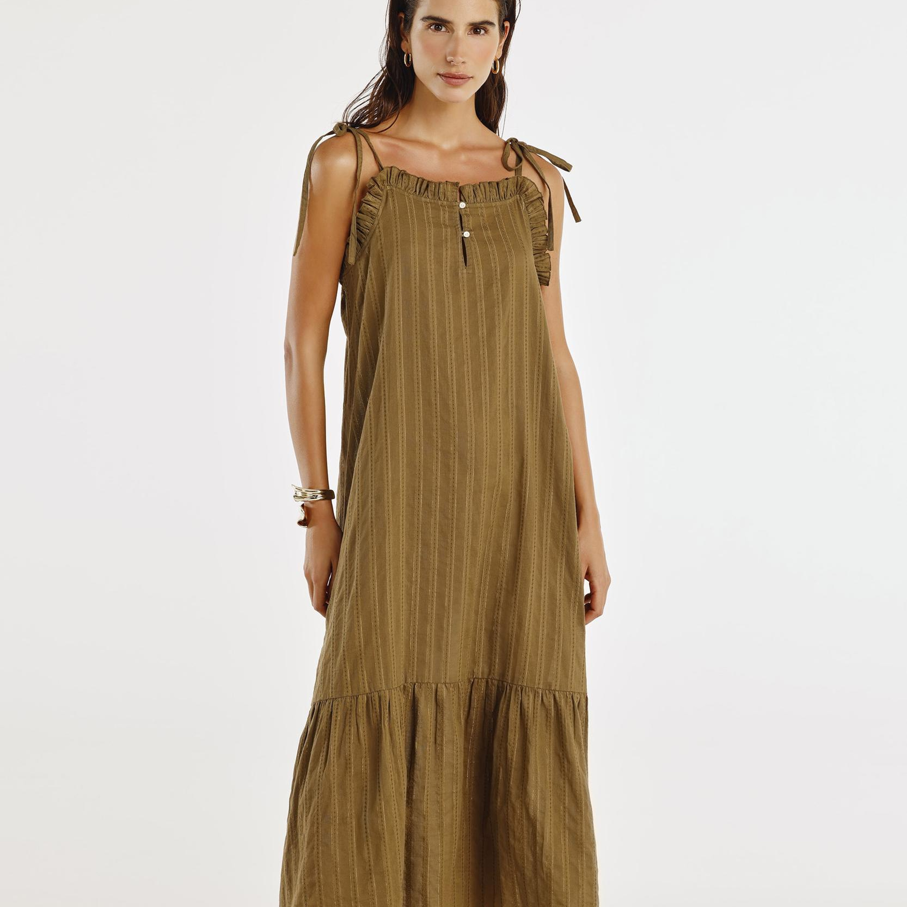 YARGICI Kare Yaka Midi Elbise