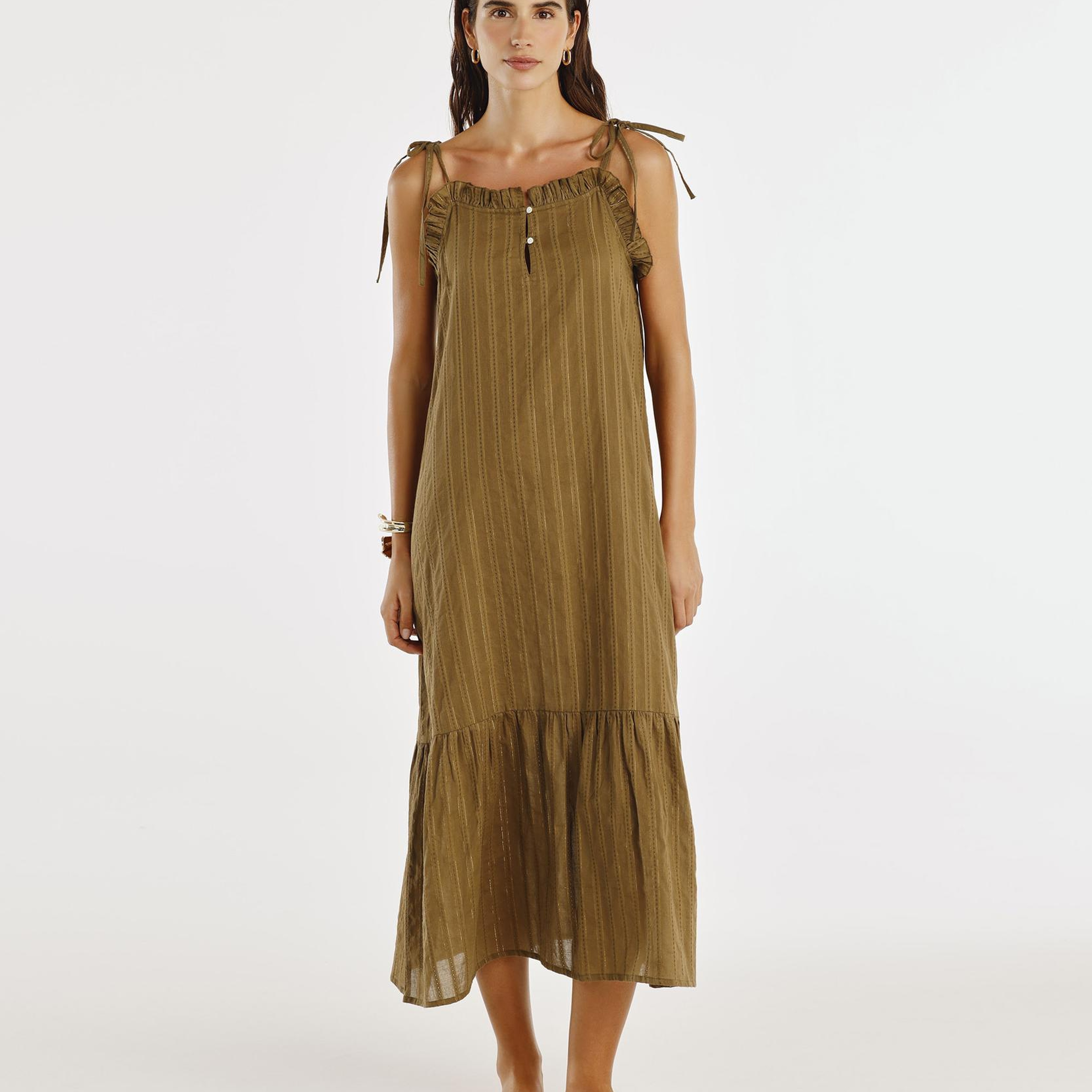 YARGICI Kare Yaka Midi Elbise