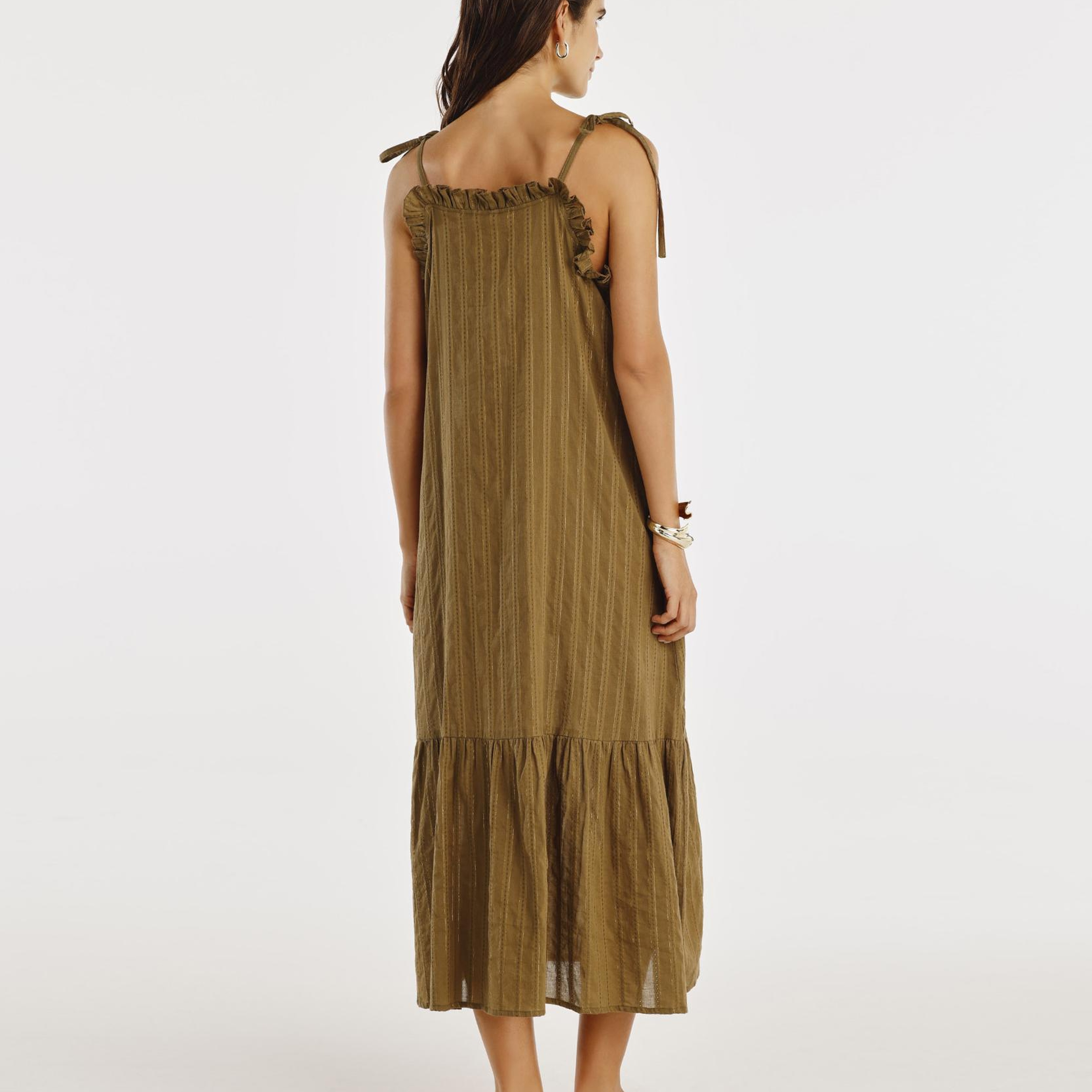 YARGICI Kare Yaka Midi Elbise