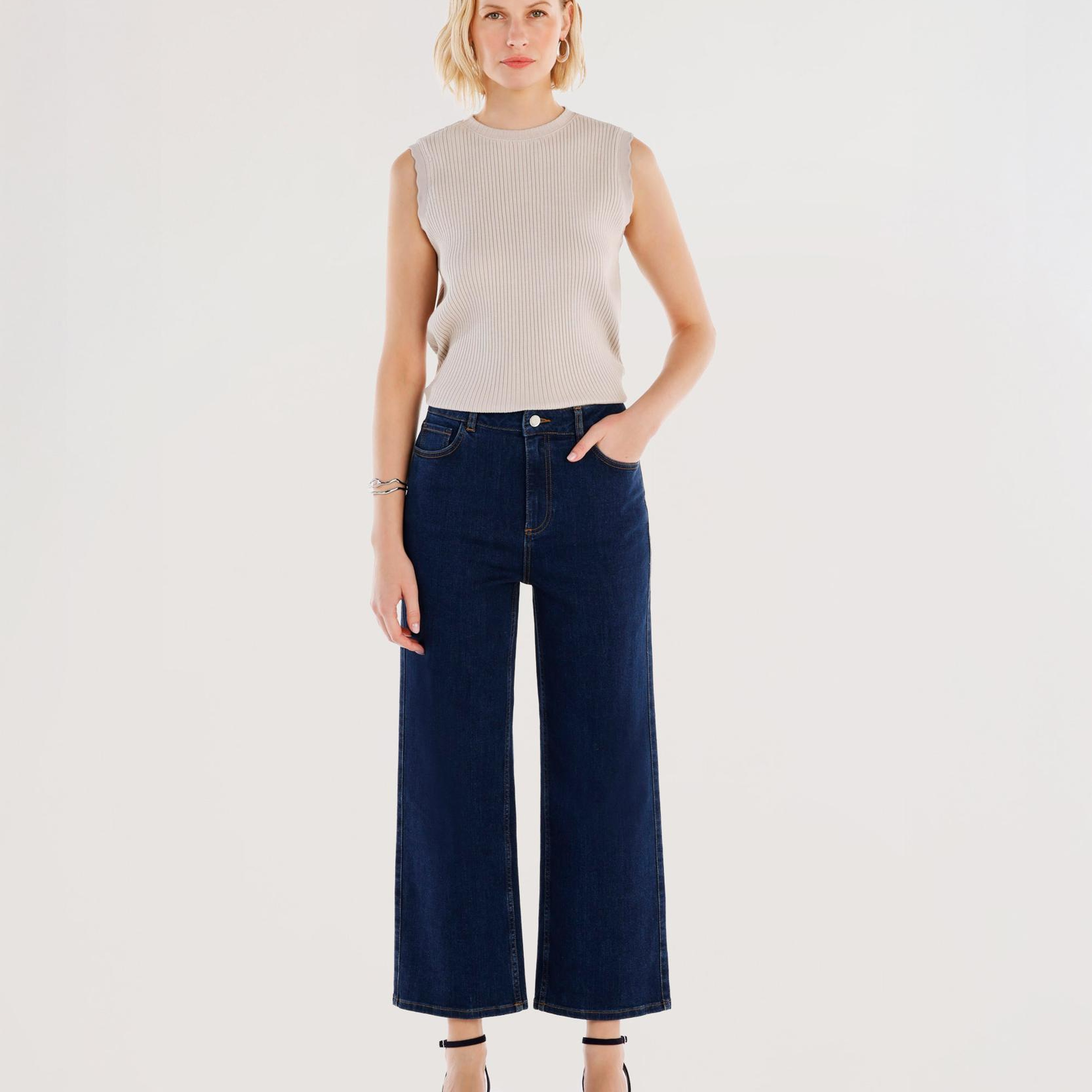YARGICI Yüksek Bel Cep Detaylı Denim Pantolon