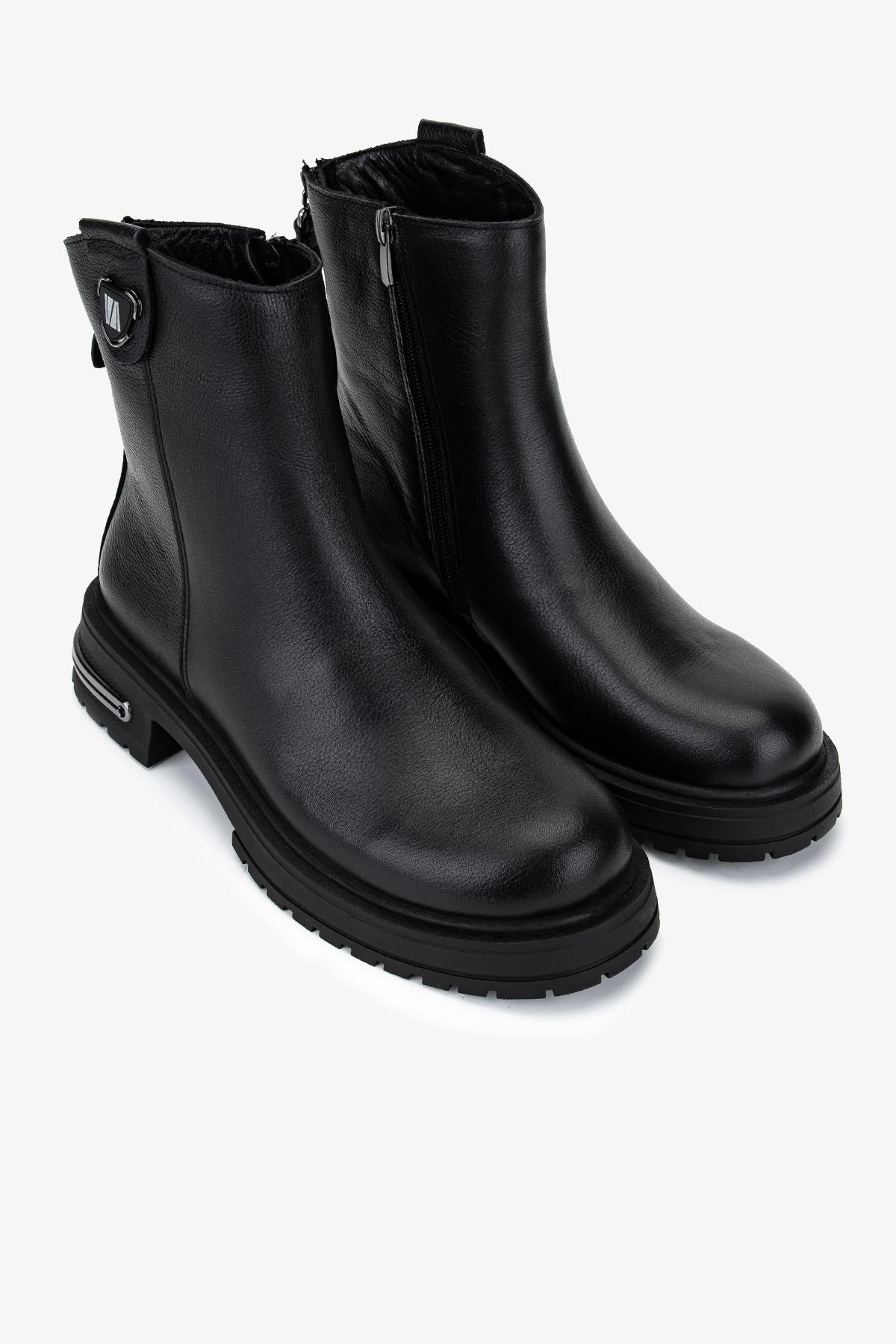 Valmenti Kadın Hakiki Deri Siyah Düz Bot