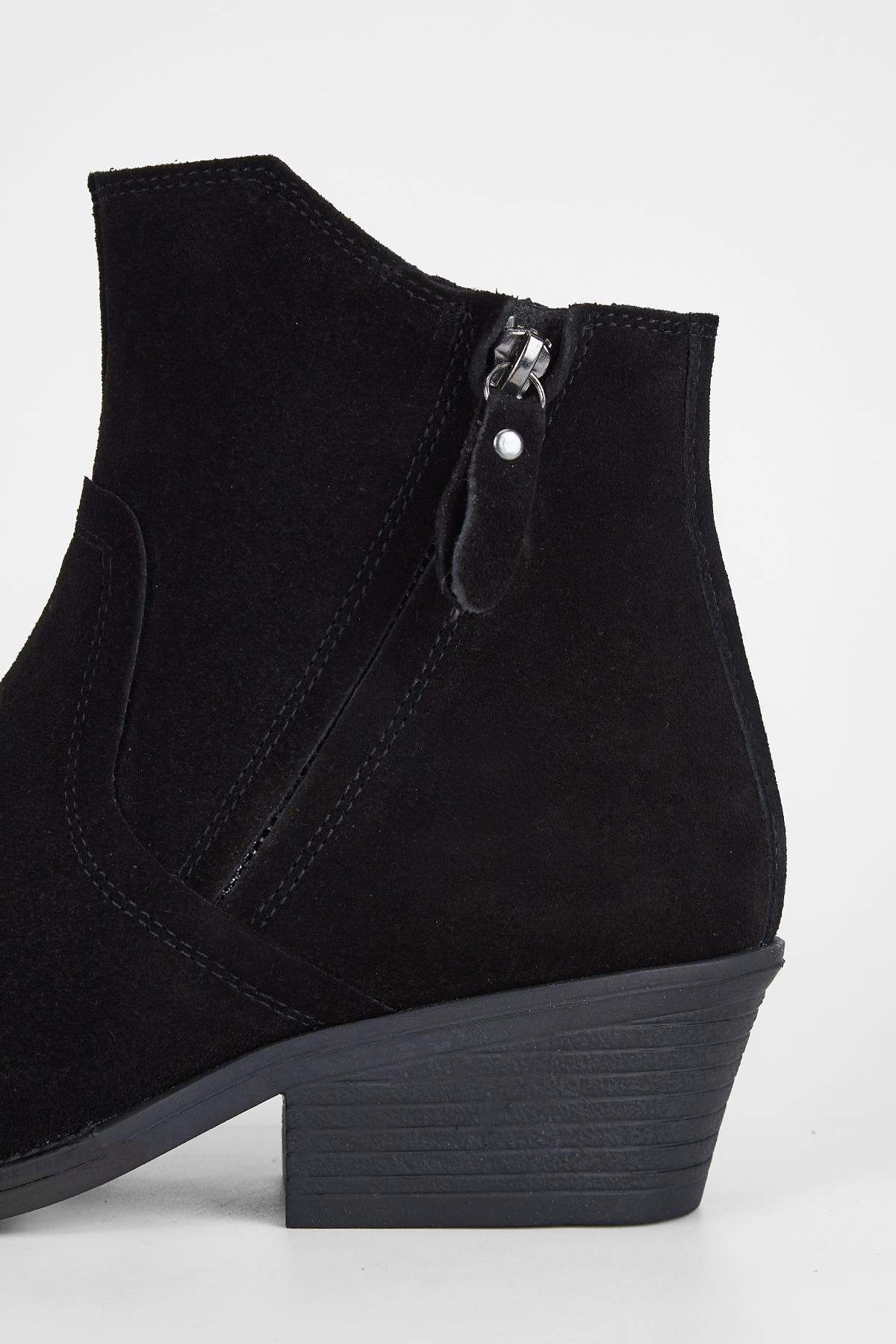 Valmenti Kadın Hakiki Deri Siyah Süet Topuklu Bot