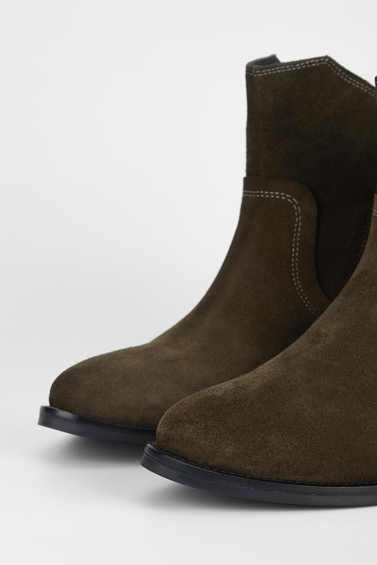 Valmenti Kadın Hakiki Deri Haki Süet Topuklu Bot