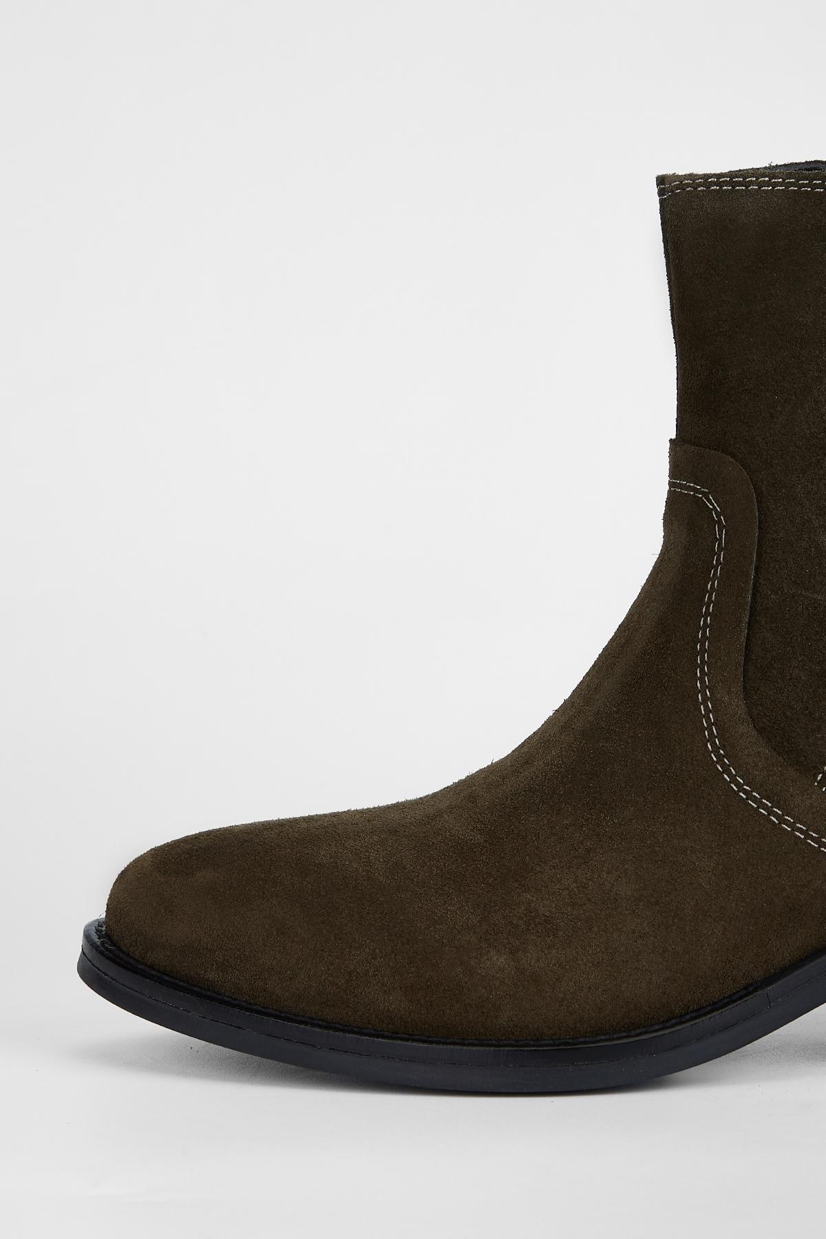 Valmenti Kadın Hakiki Deri Haki Süet Topuklu Bot