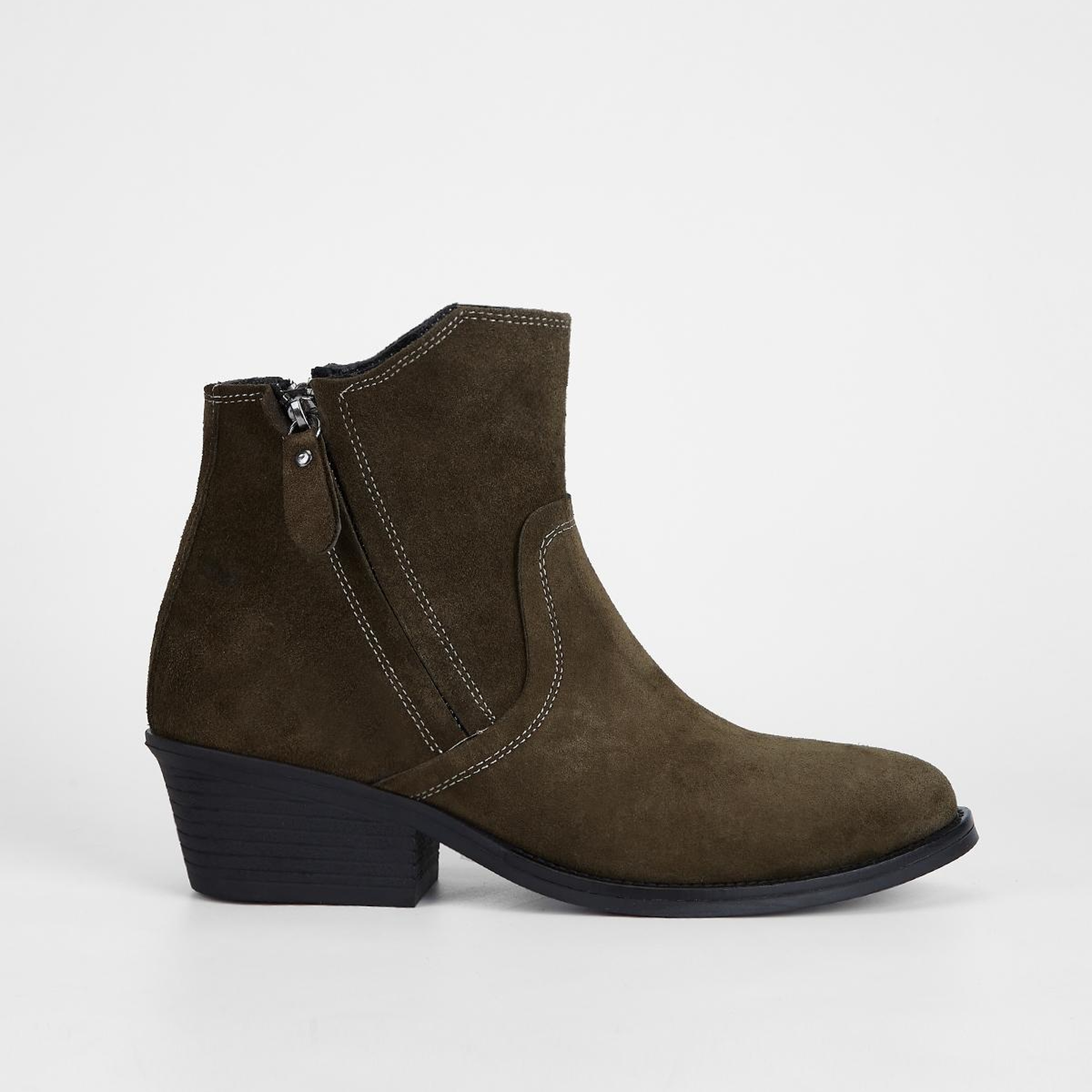 Valmenti Kadın Hakiki Deri Haki Süet Topuklu Bot