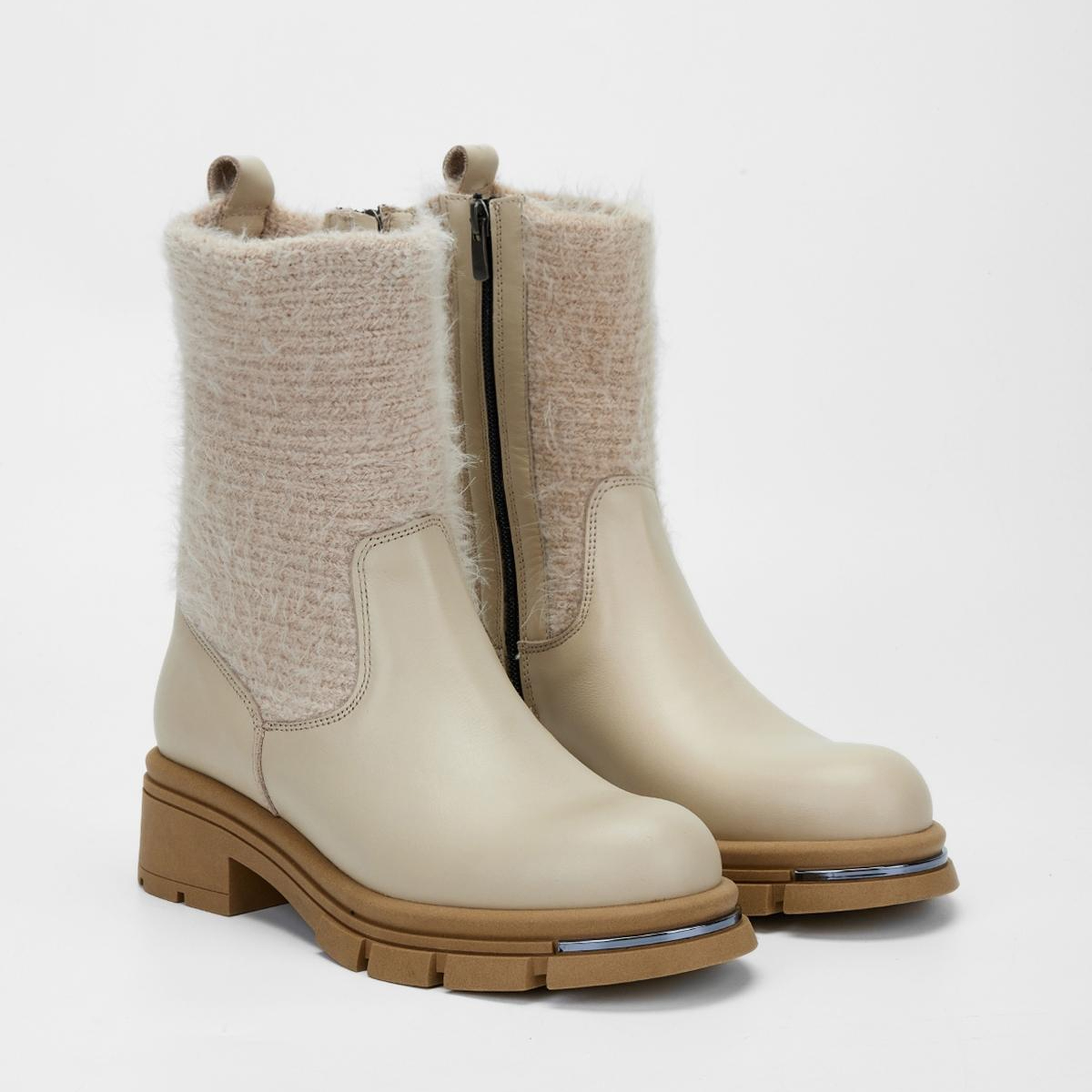 Valmenti Kadın Hakiki Deri Bej Düz Bot