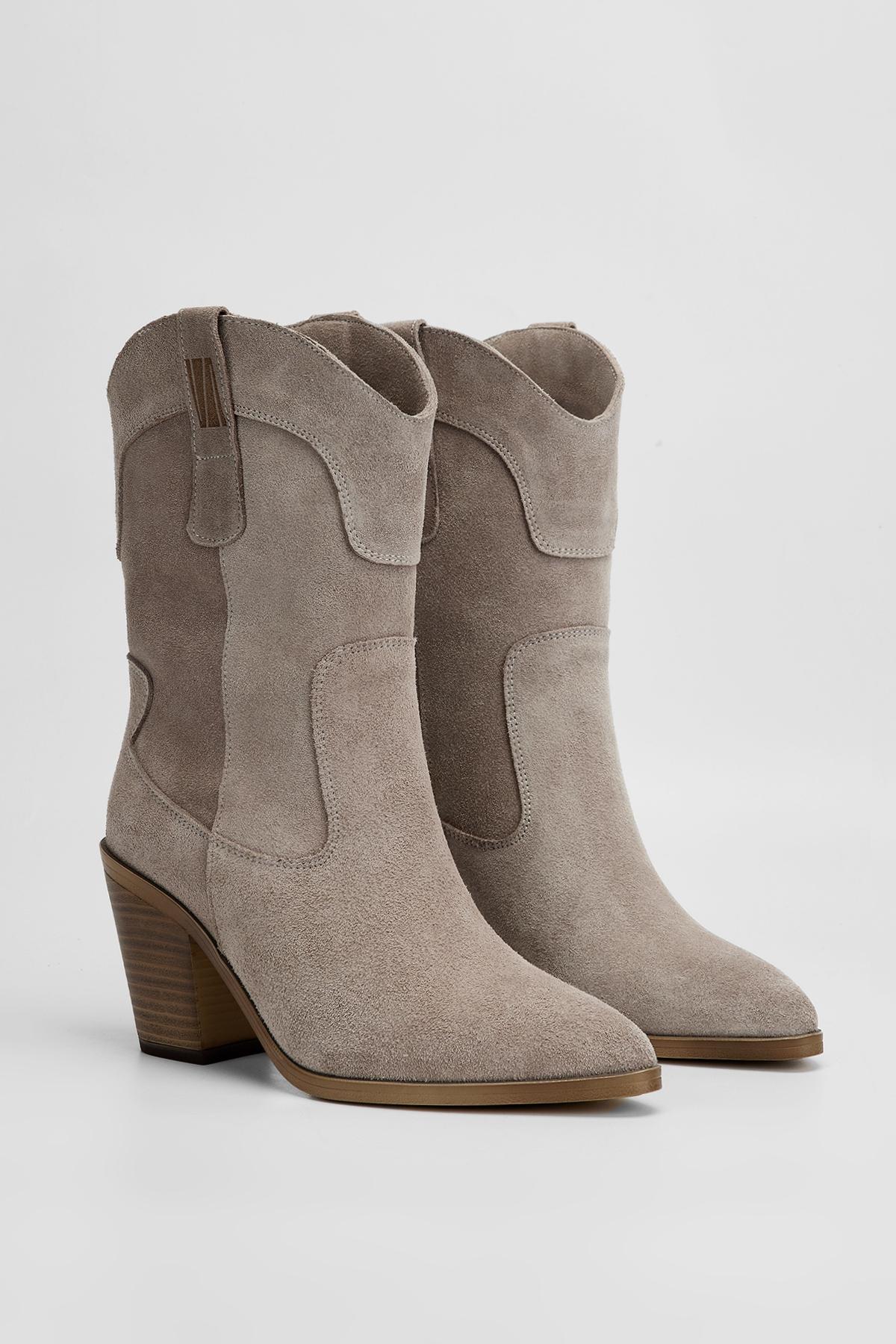 Valmenti Kadın Hakiki Deri Şampanya Topuklu Bot