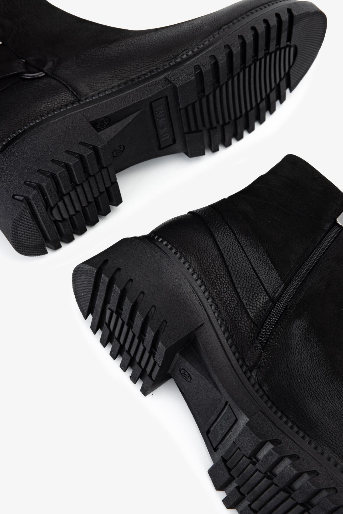 Valmenti Kadın Hakiki Deri Siyah Nubuk Düz Bot