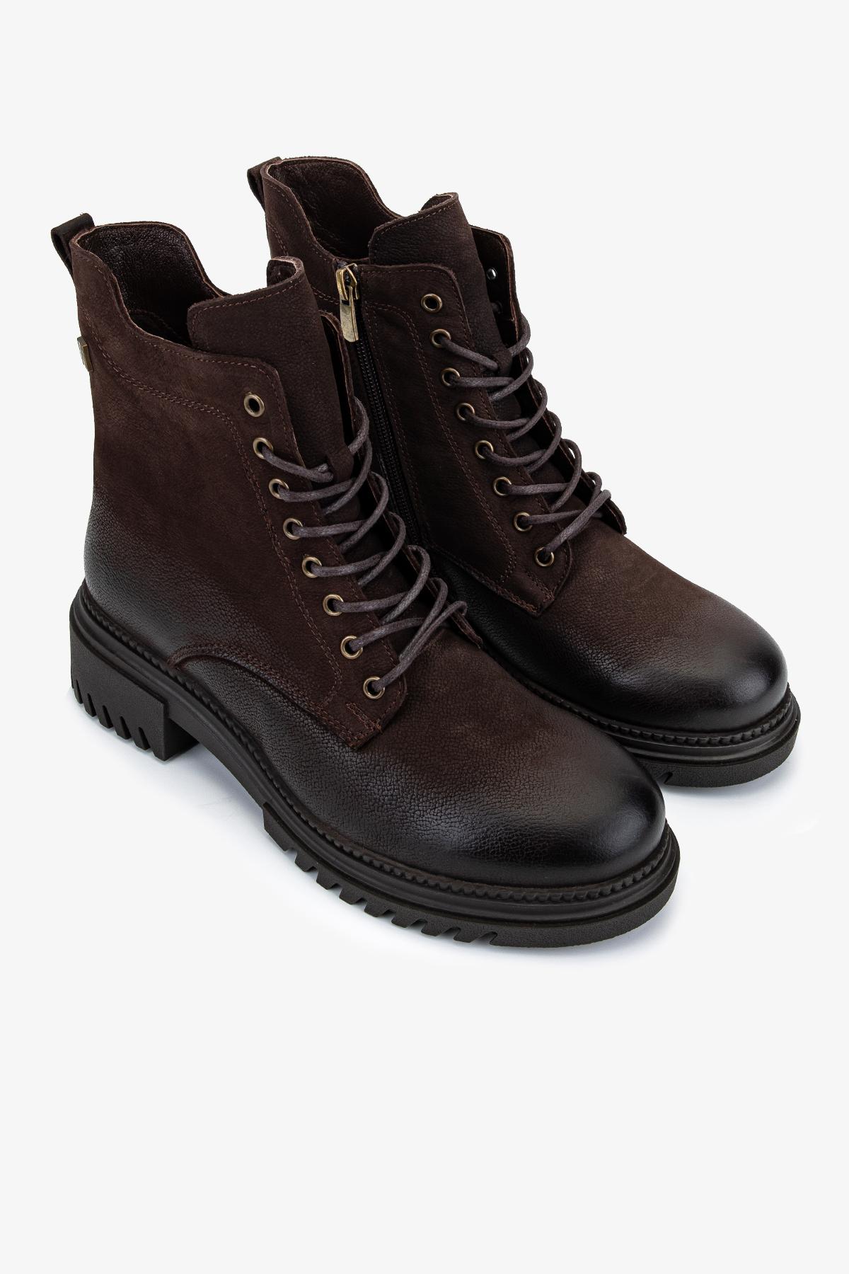 Valmenti Kadın Hakiki Deri Kahverengi Nubuk Düz Bot