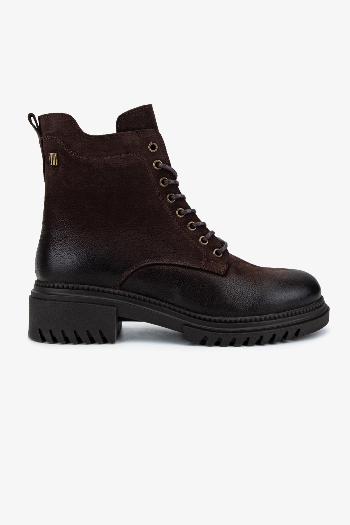 Valmenti Kadın Hakiki Deri Kahverengi Nubuk Düz Bot