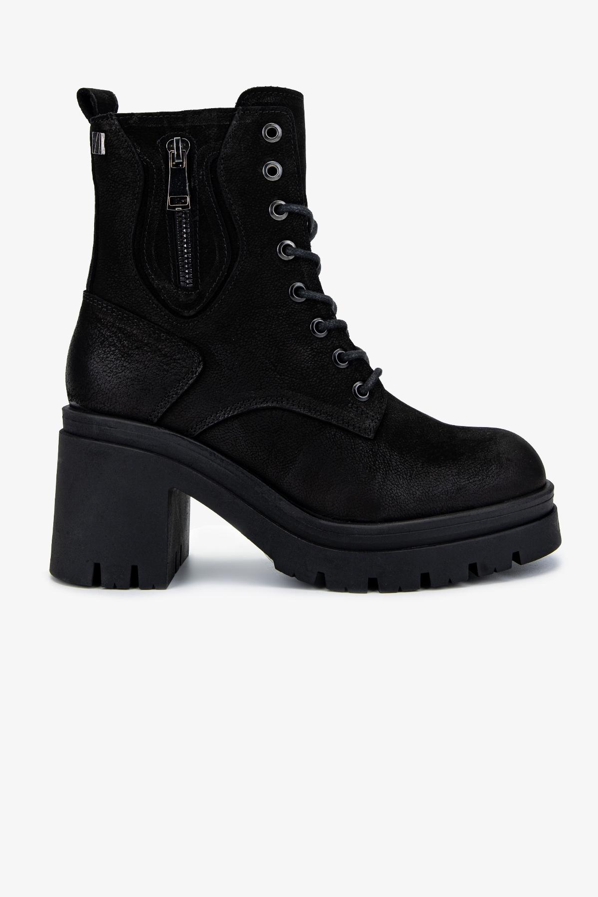 Valmenti Kadın Hakiki Deri Siyah Nubuk Topuklu Bot