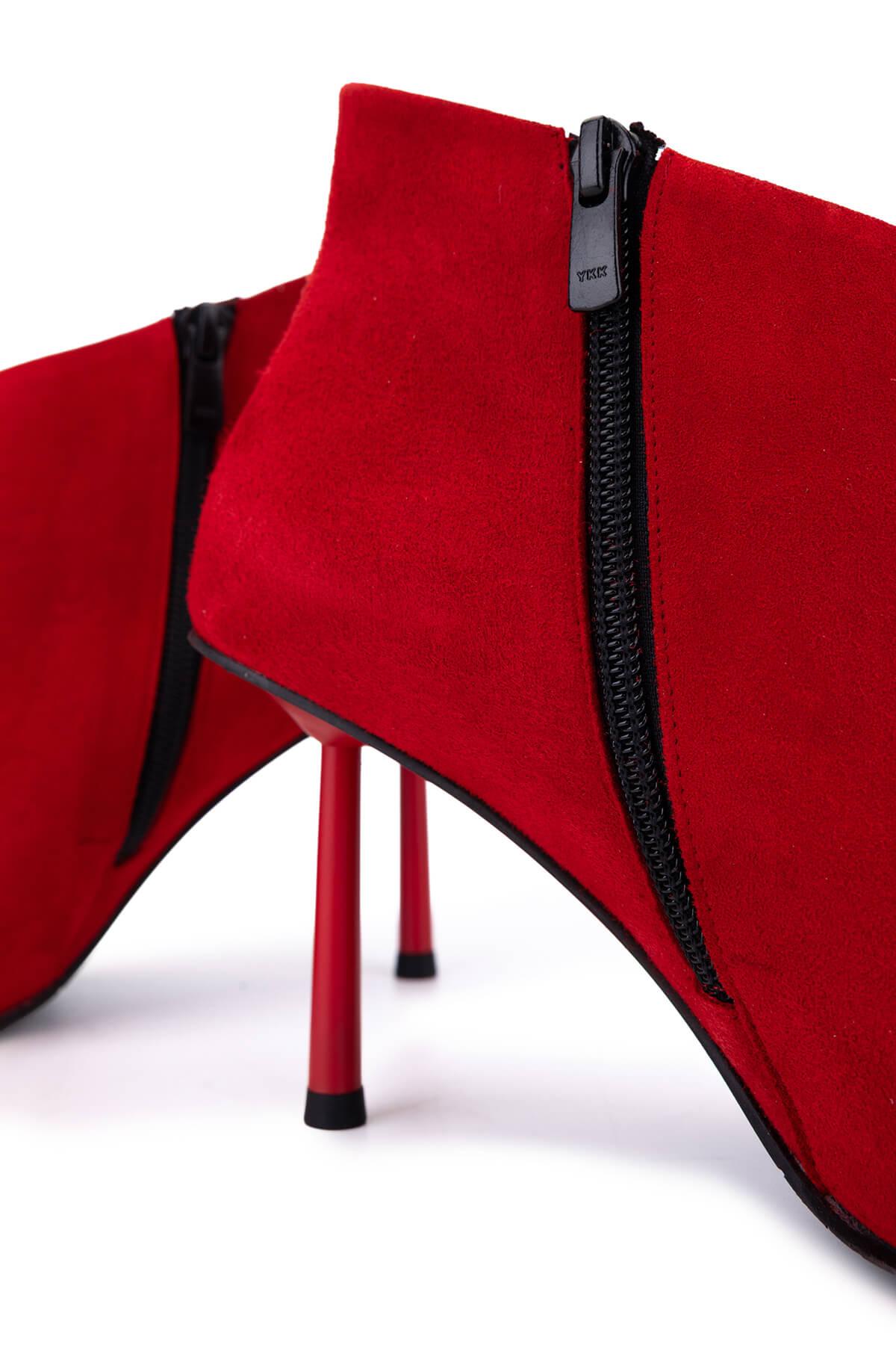 Tamer Tanca Kadın Hakiki Deri Kırmızı Süet Topuklu Bot