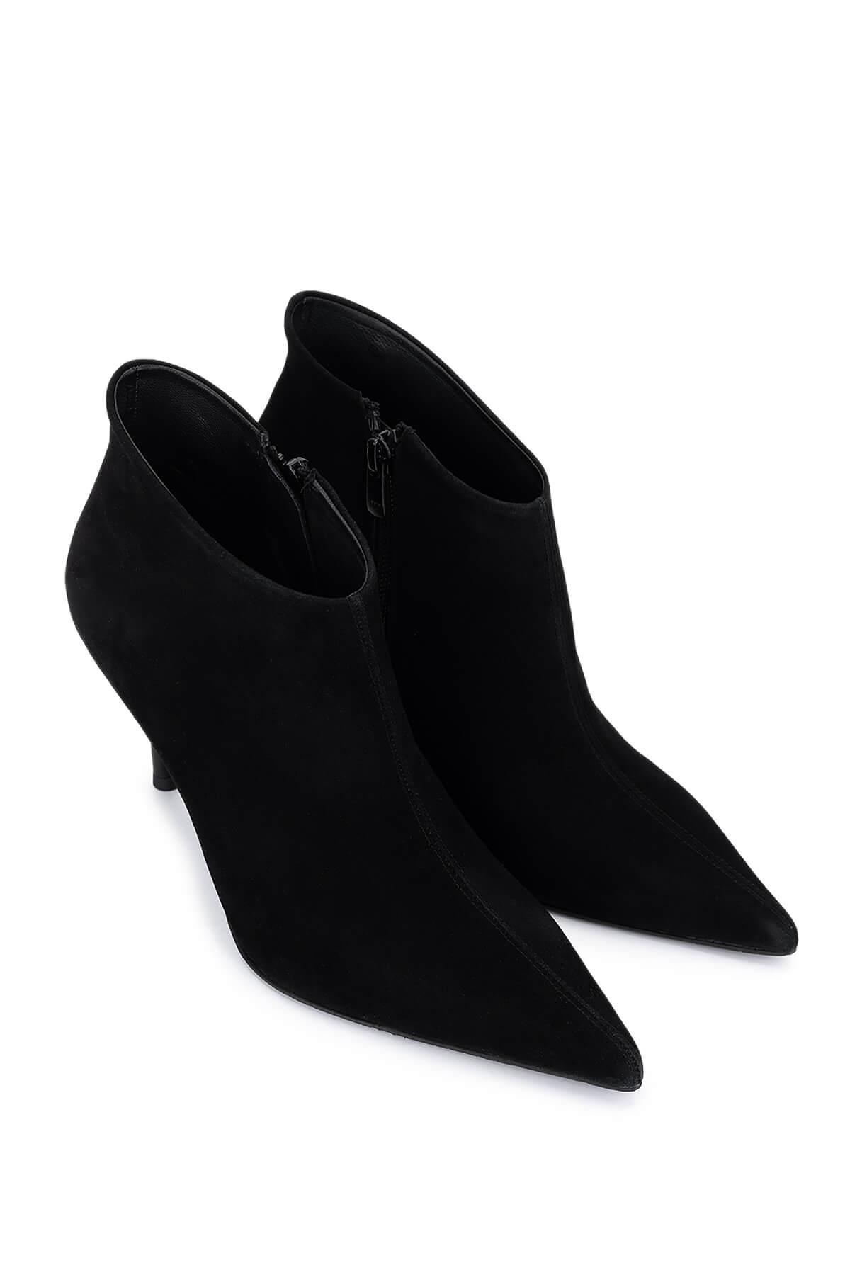 Tamer Tanca Kadın Hakiki Deri Siyah Süet Topuklu Bot