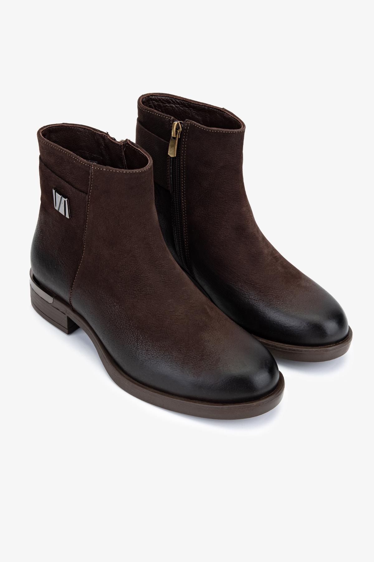 Valmenti Kadın Hakiki Deri Kahverengi Nubuk Düz Bot