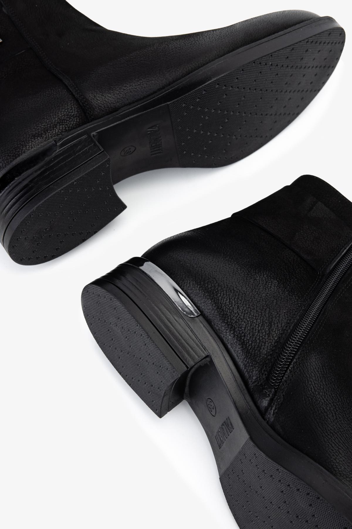 Valmenti Kadın Hakiki Deri Siyah Nubuk Düz Bot