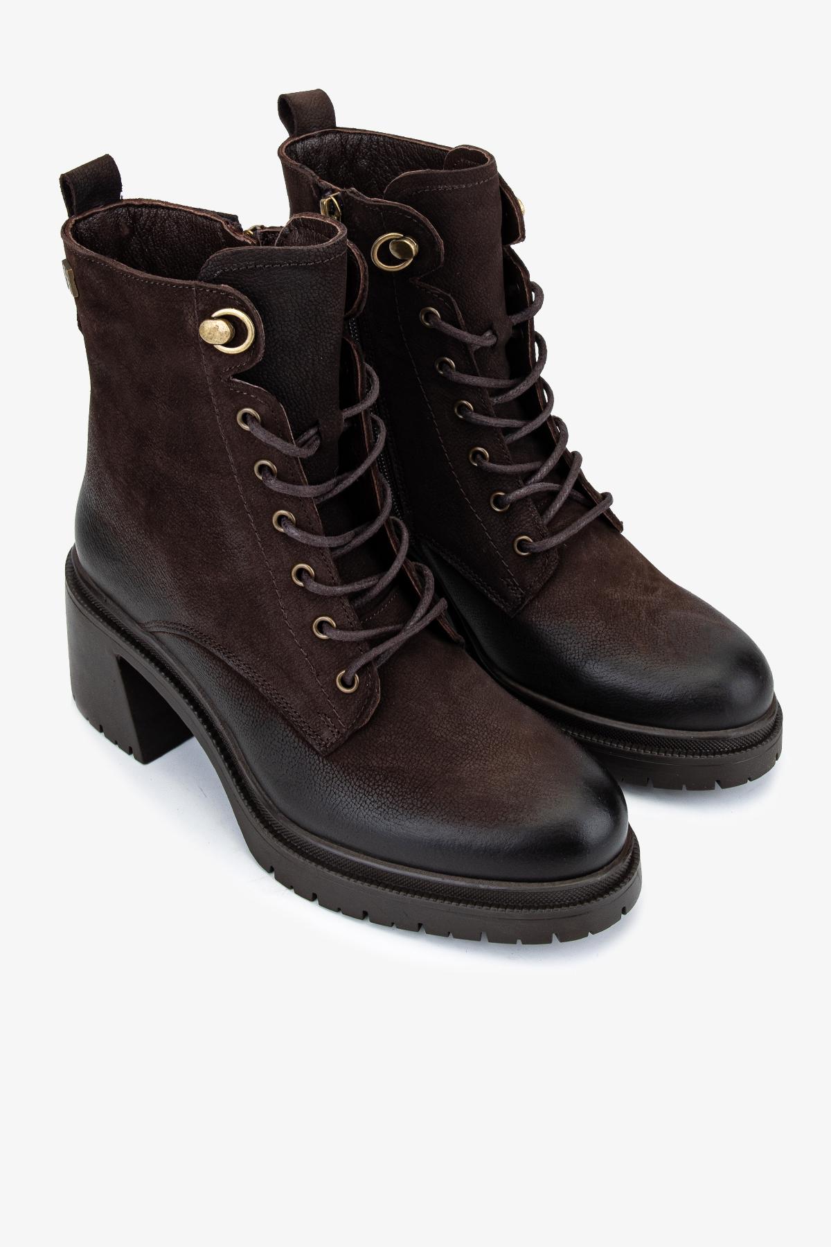 Valmenti Kadın Hakiki Deri Kahverengi Nubuk Topuklu Bot