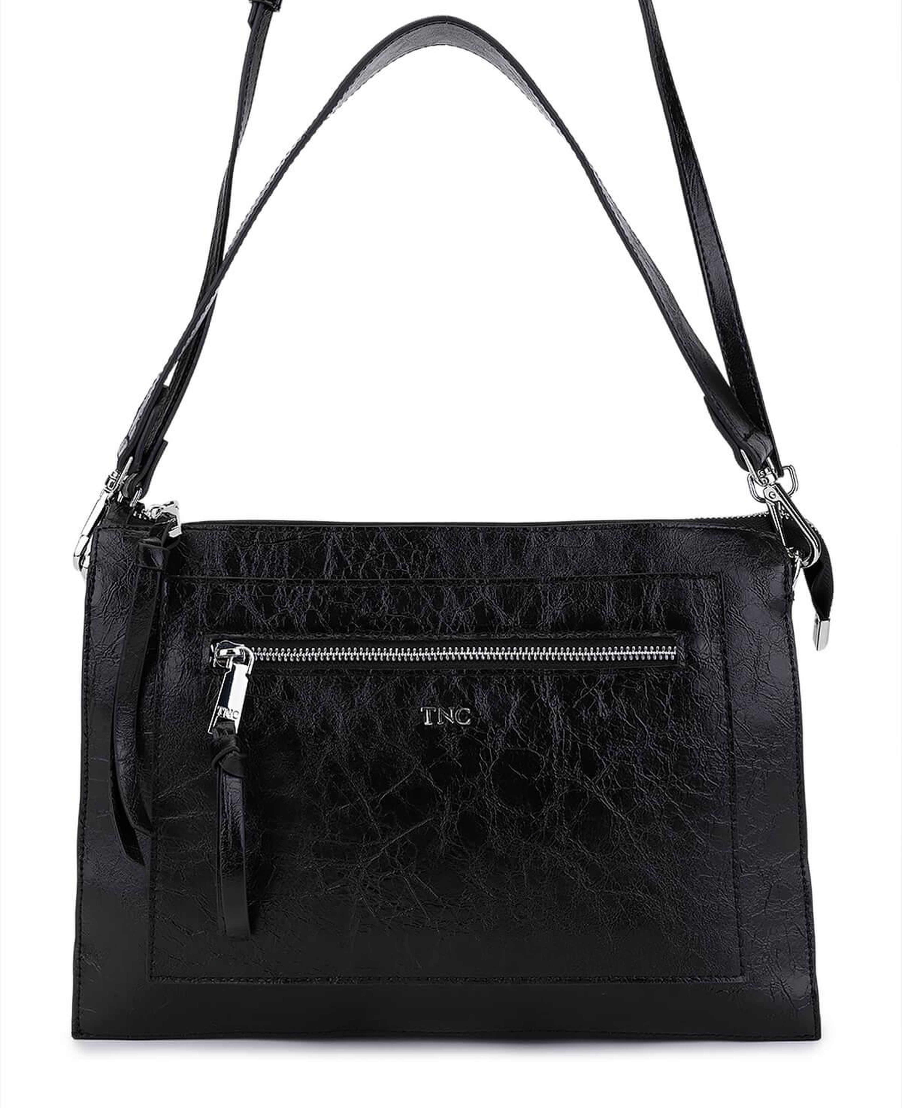 Tamer Tanca Kadın Suni Deri Siyah Rugan Kol Çantası