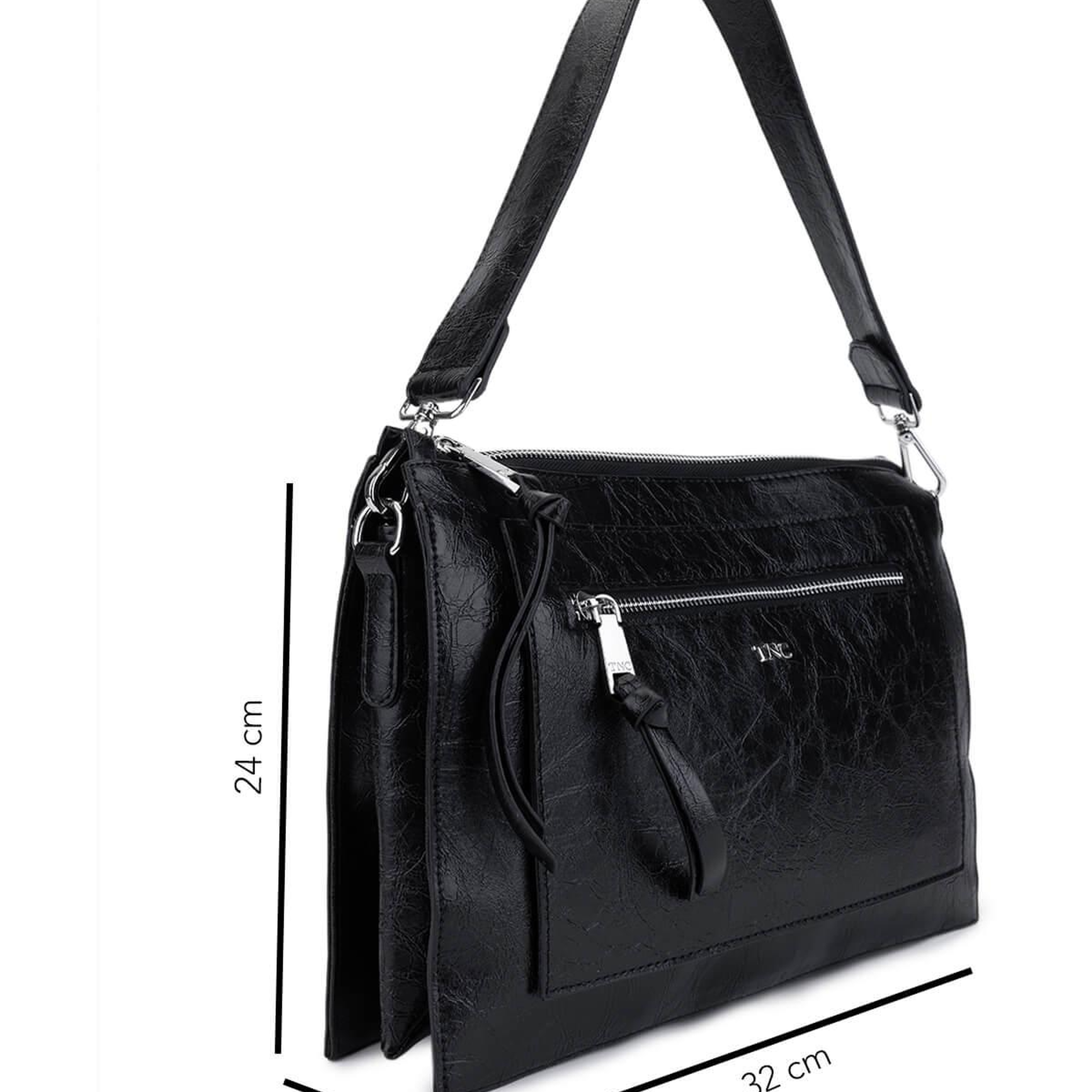 Tamer Tanca Kadın Suni Deri Siyah Rugan Kol Çantası