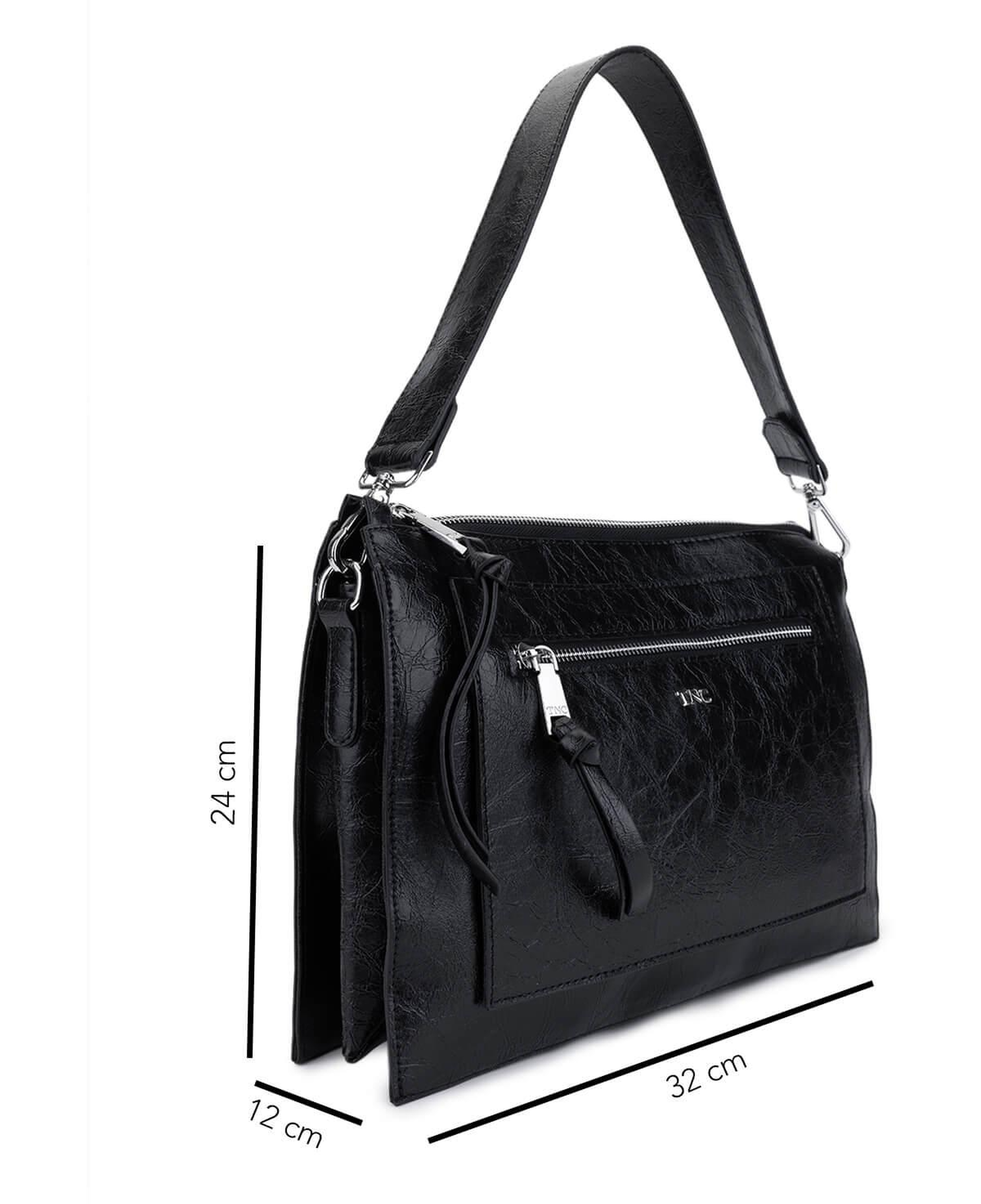 Tamer Tanca Kadın Suni Deri Siyah Rugan Kol Çantası