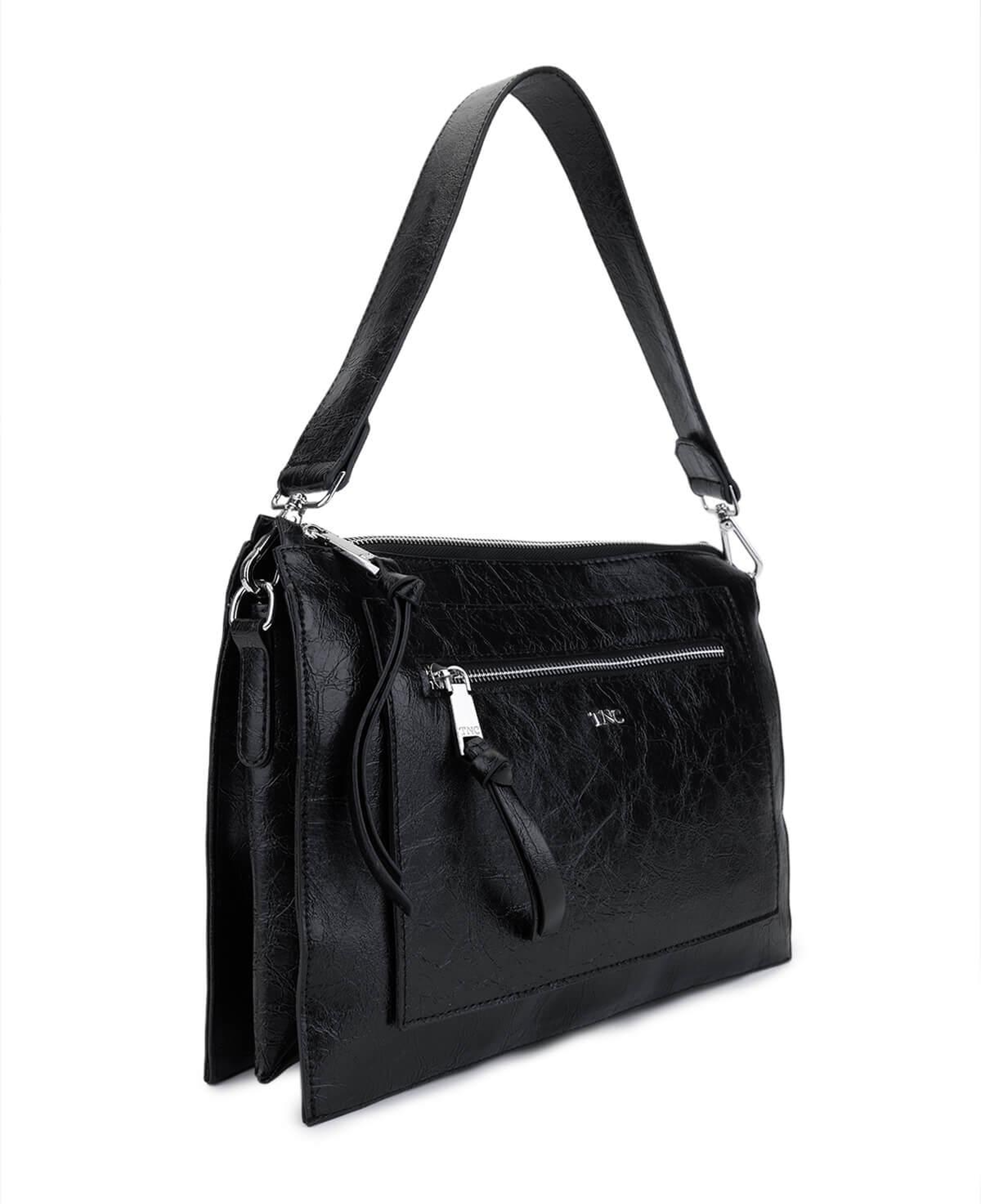 Tamer Tanca Kadın Suni Deri Siyah Rugan Kol Çantası