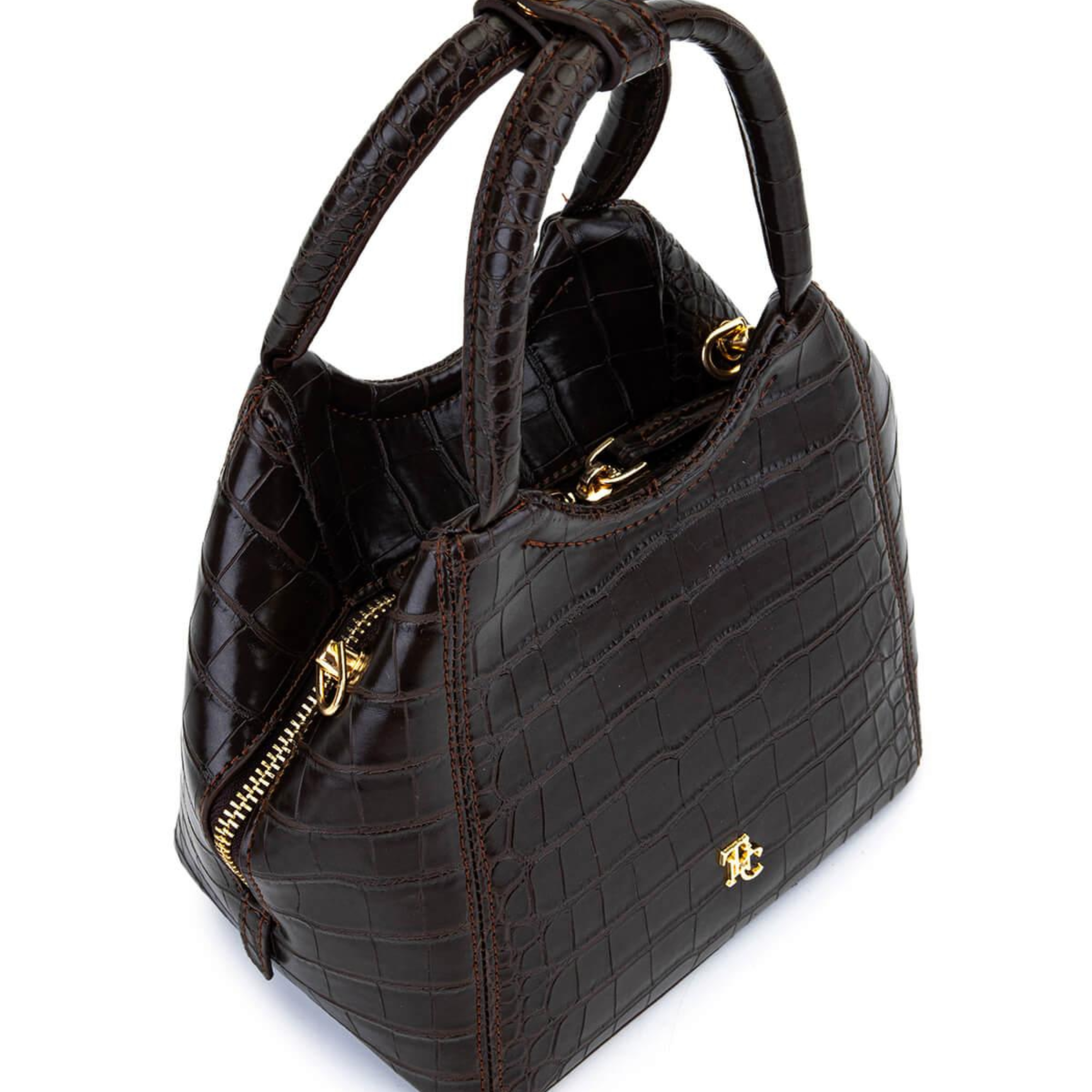 Tamer Tanca Kadın Suni Deri Kahverengi Kroko Kol Çantası