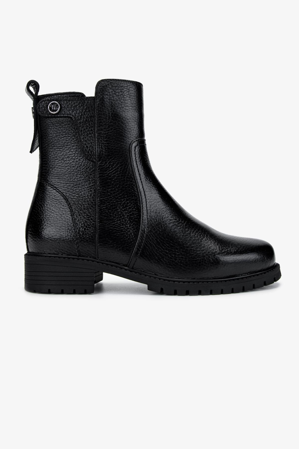 Valmenti Kadın Hakiki Deri Siyah Floter Düz Bot