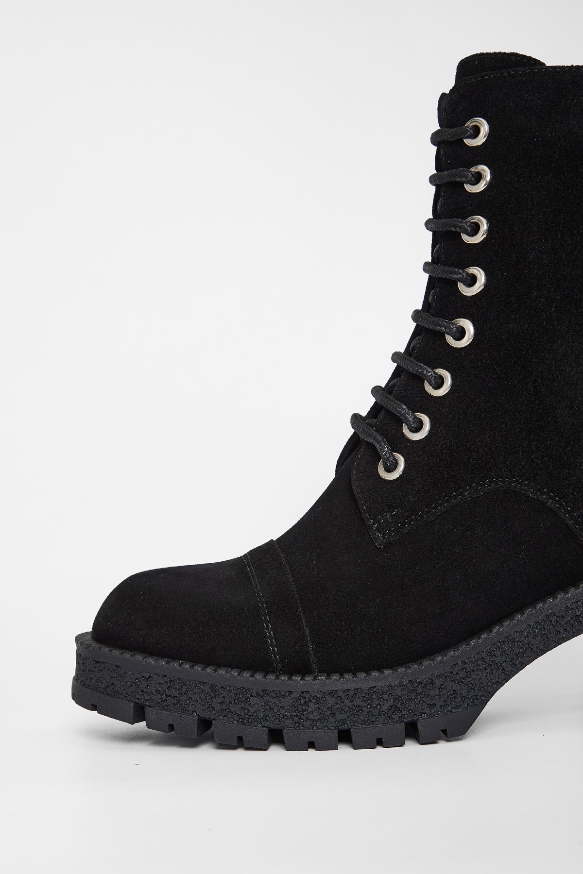 Valmenti Kadın Hakiki Deri Siyah Süet Topuklu Bot