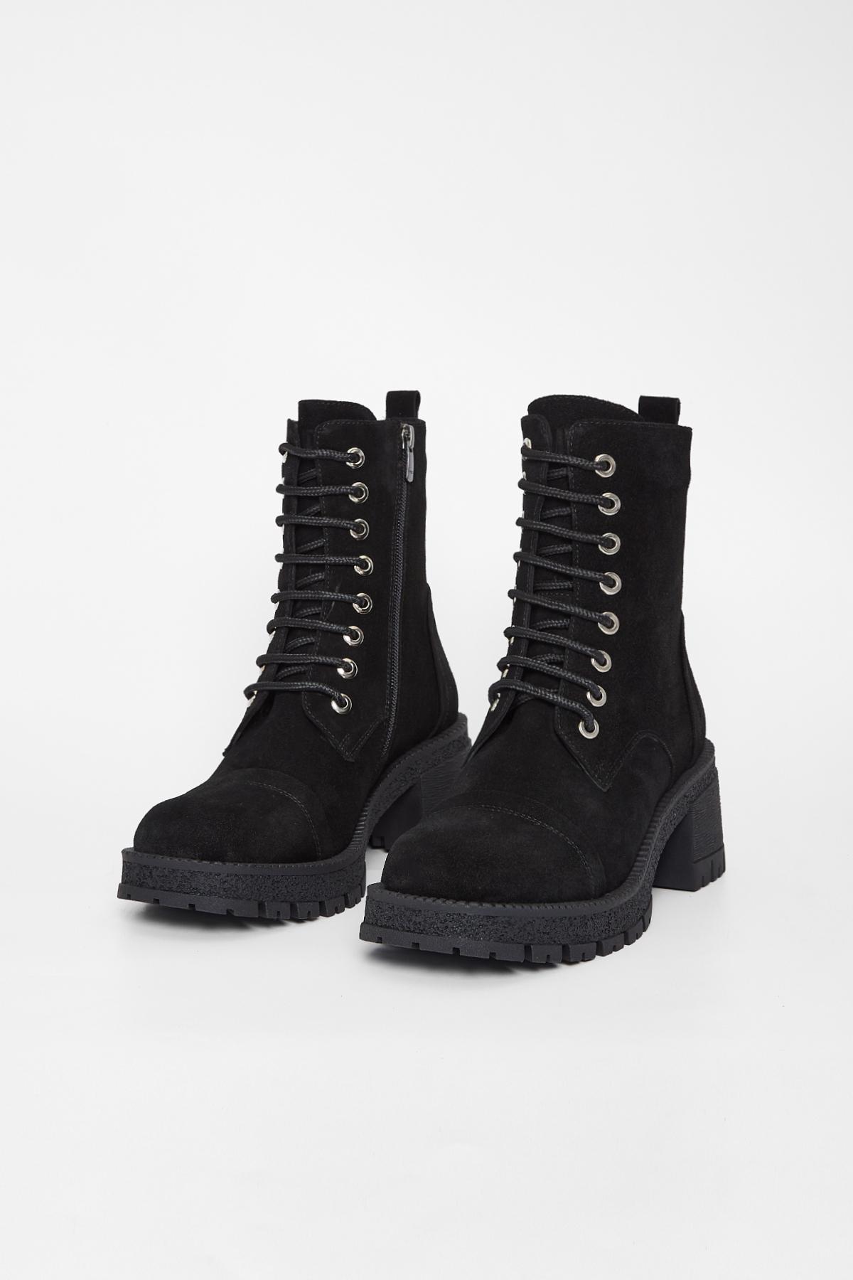 Valmenti Kadın Hakiki Deri Siyah Süet Topuklu Bot