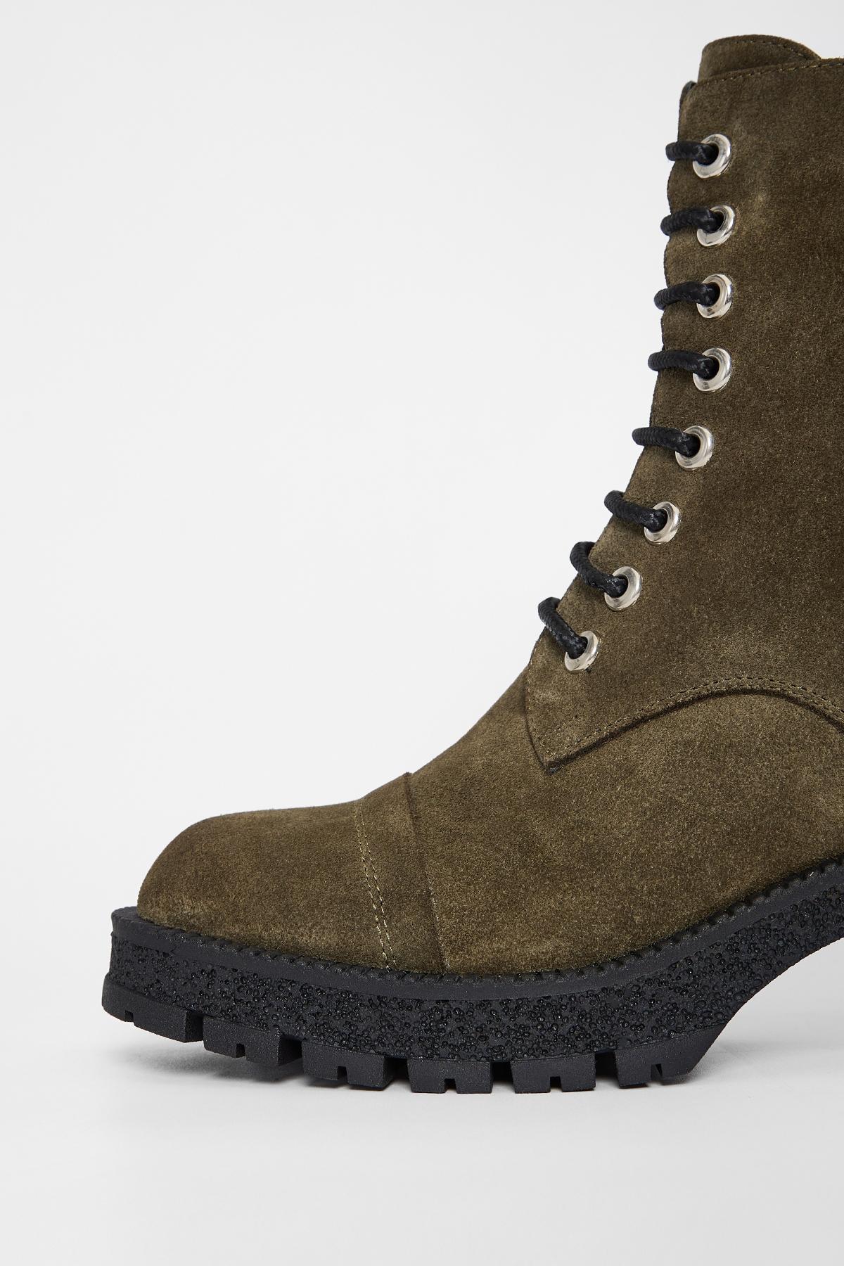 Valmenti Kadın Hakiki Deri Haki Süet Topuklu Bot