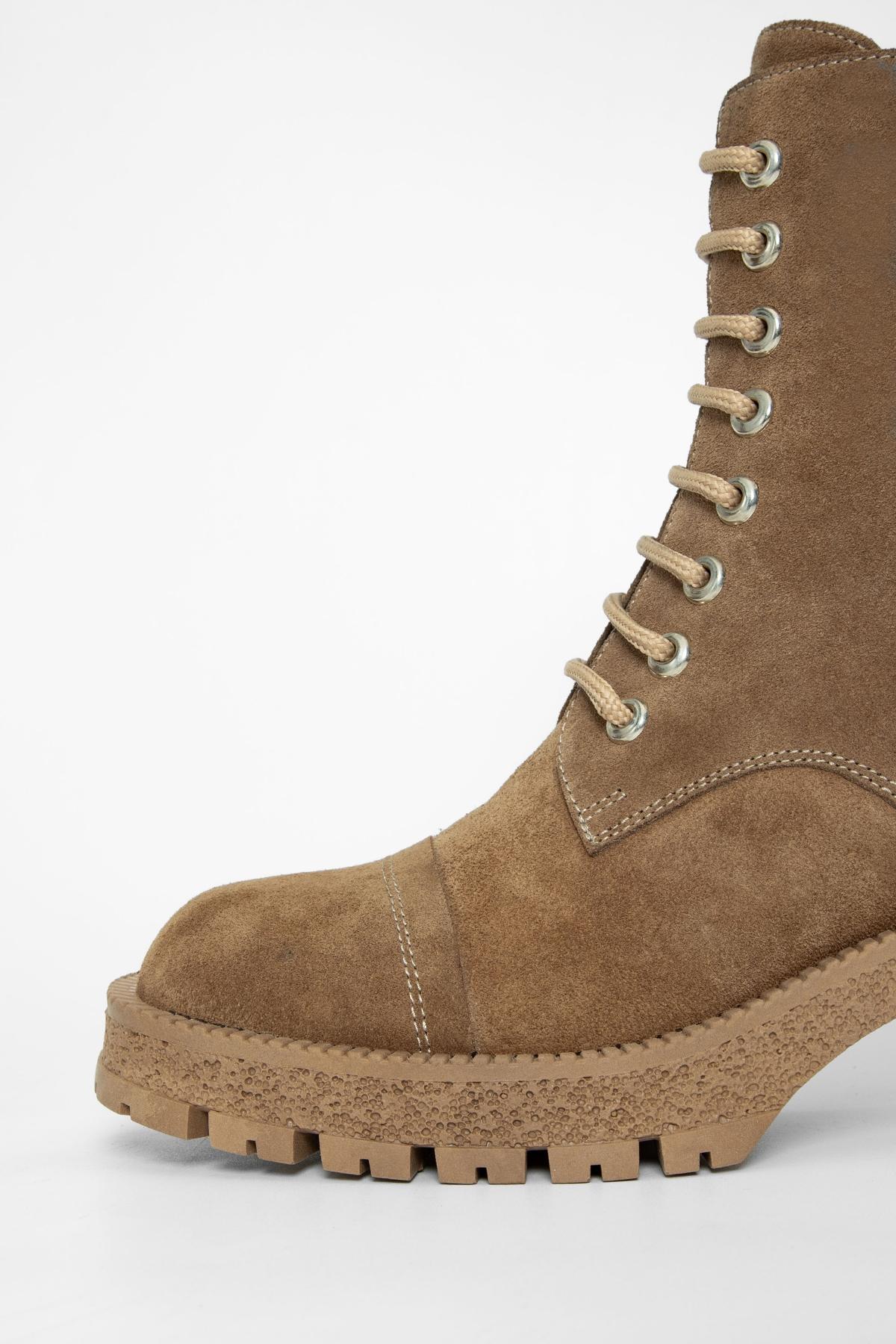 Valmenti Kadın Hakiki Deri Taba Süet Topuklu Bot