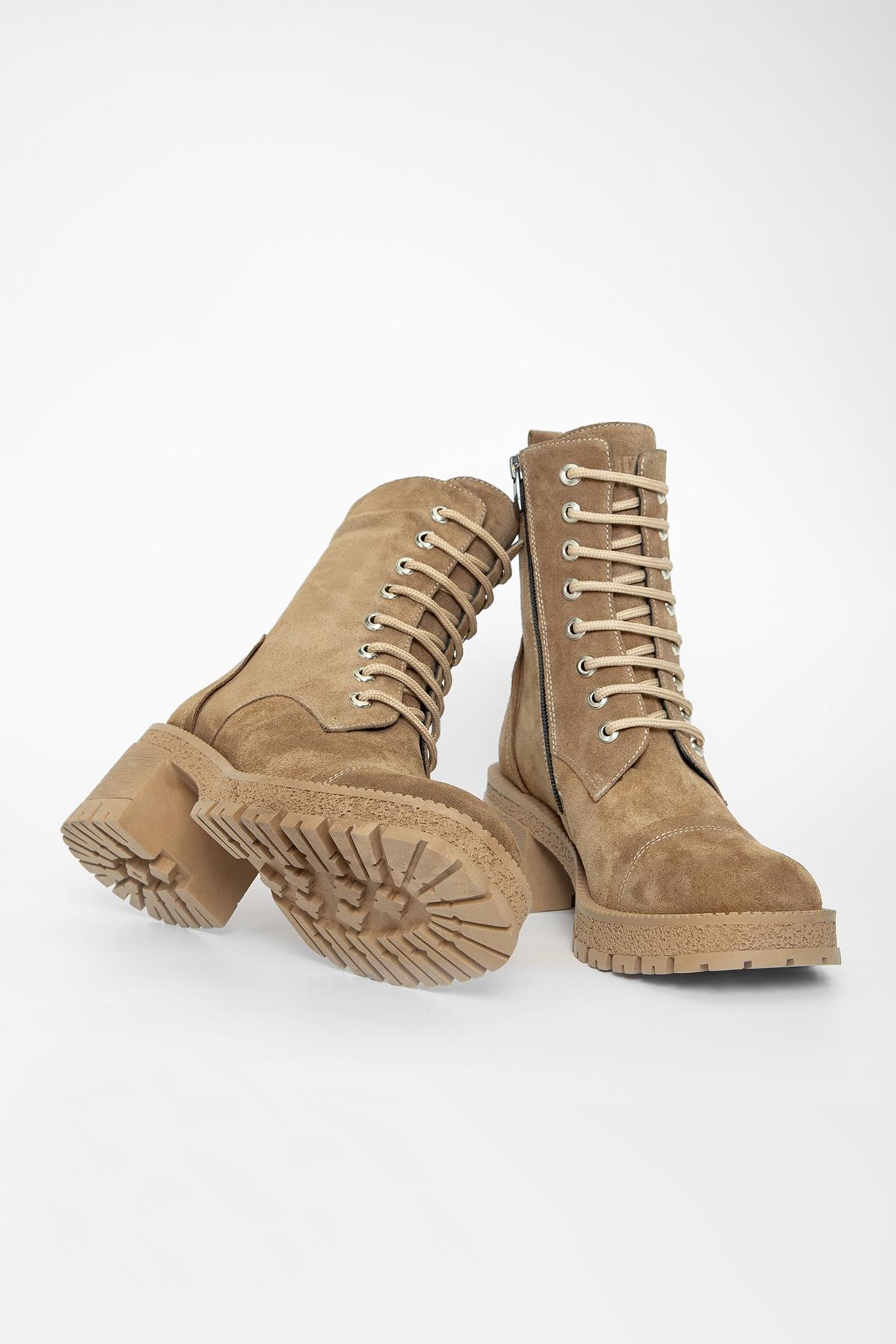 Valmenti Kadın Hakiki Deri Taba Süet Topuklu Bot