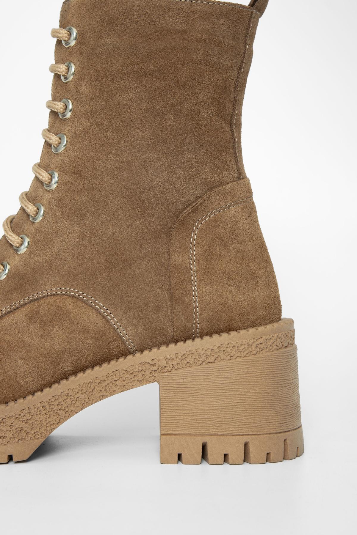 Valmenti Kadın Hakiki Deri Taba Süet Topuklu Bot