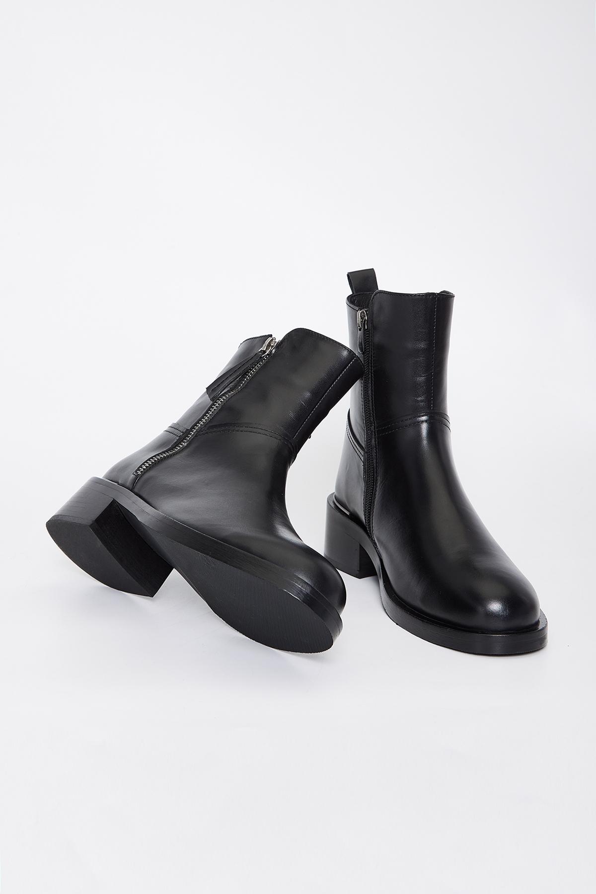 Valmenti Kadın Hakiki Deri Siyah Düz Bot