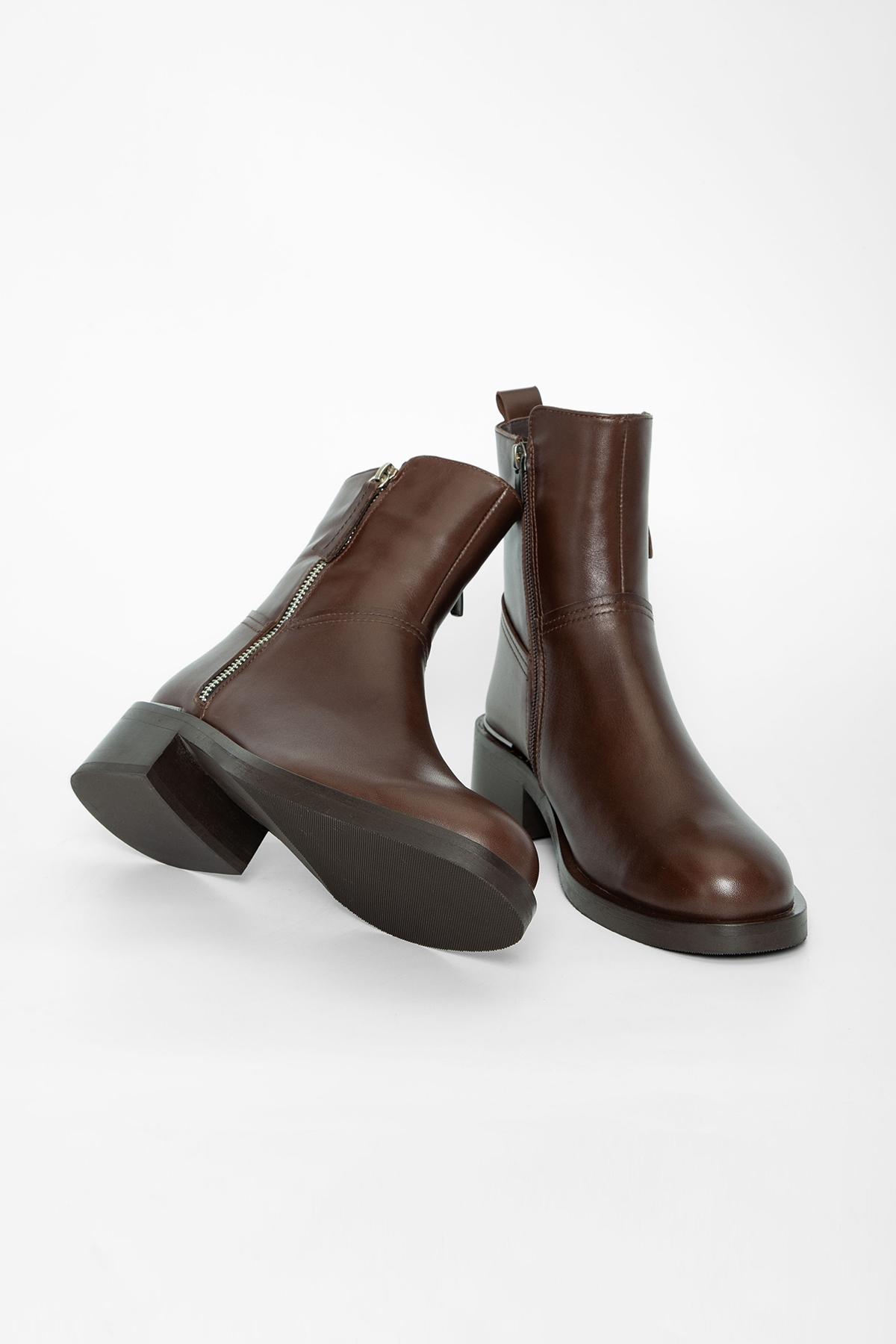 Valmenti Kadın Hakiki Deri Kahverengi Düz Bot