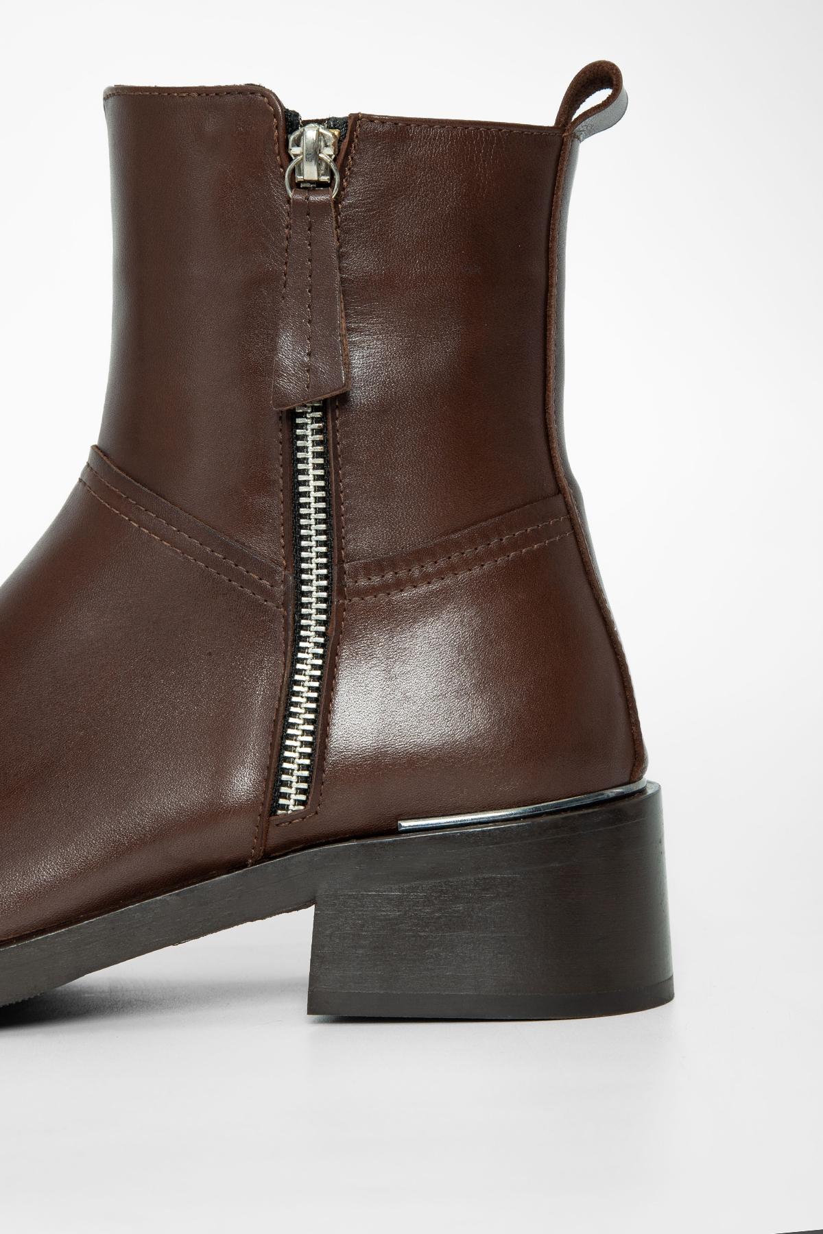 Valmenti Kadın Hakiki Deri Kahverengi Düz Bot