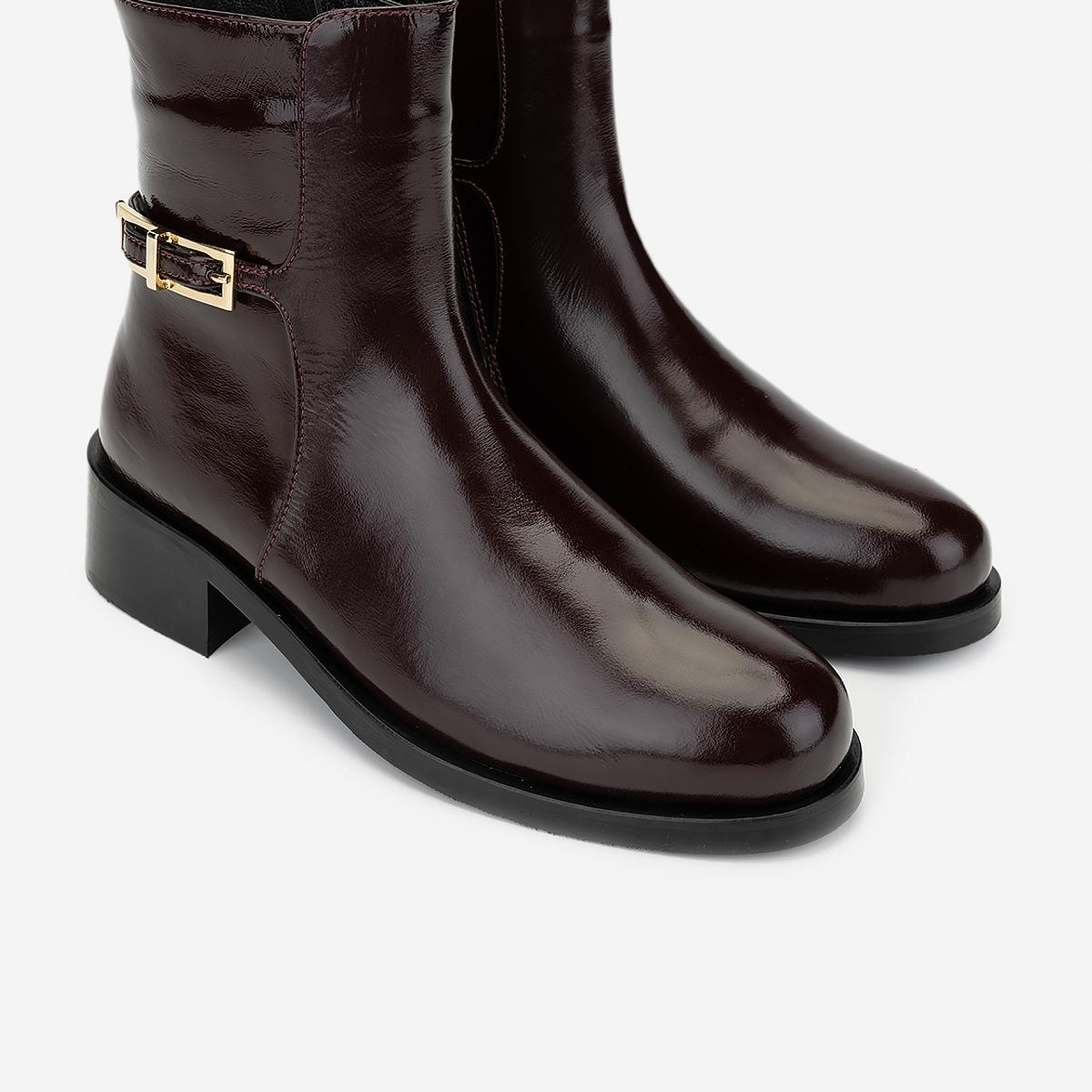 Valmenti Kadın Hakiki Deri Bordo Rugan Düz Bot