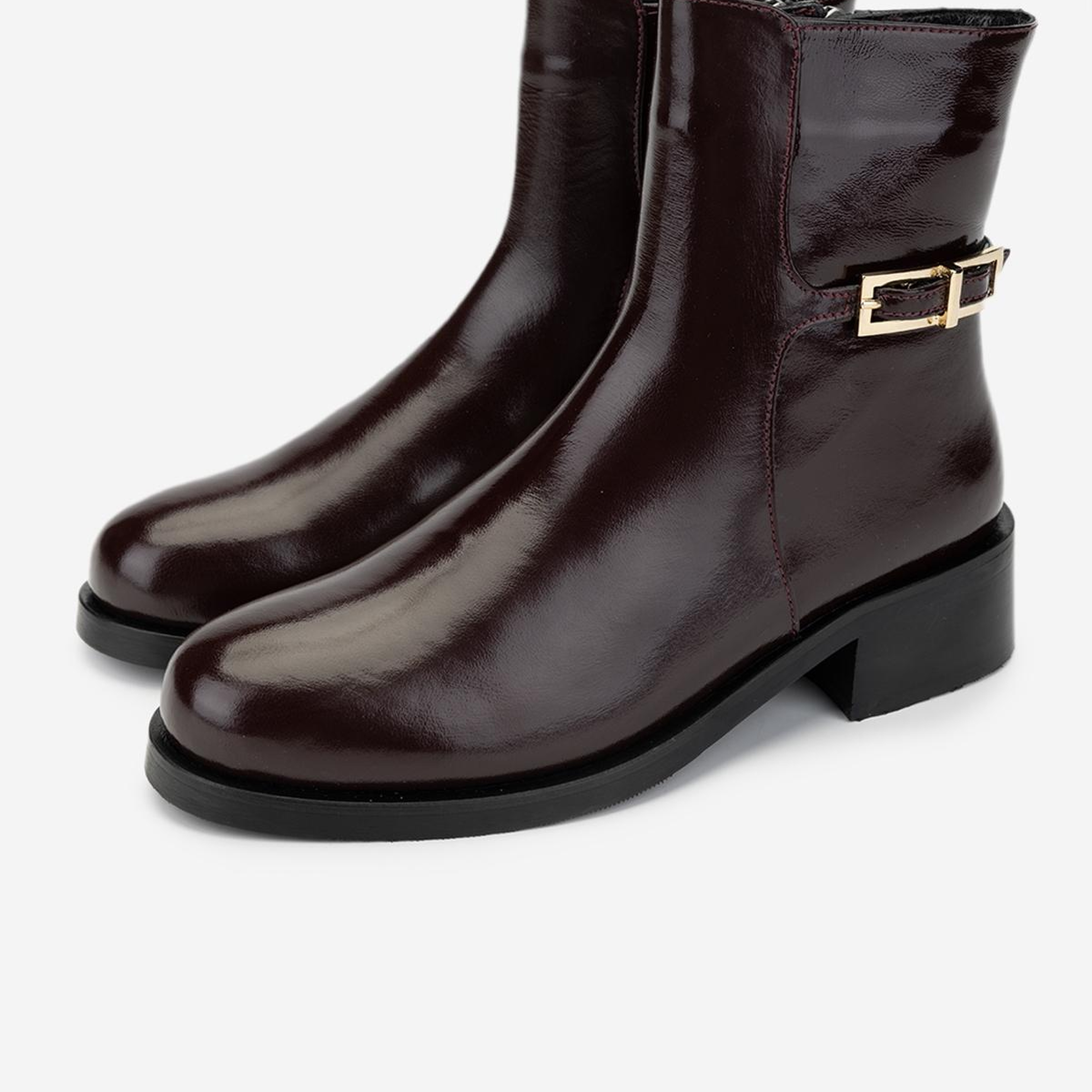 Valmenti Kadın Hakiki Deri Bordo Rugan Düz Bot