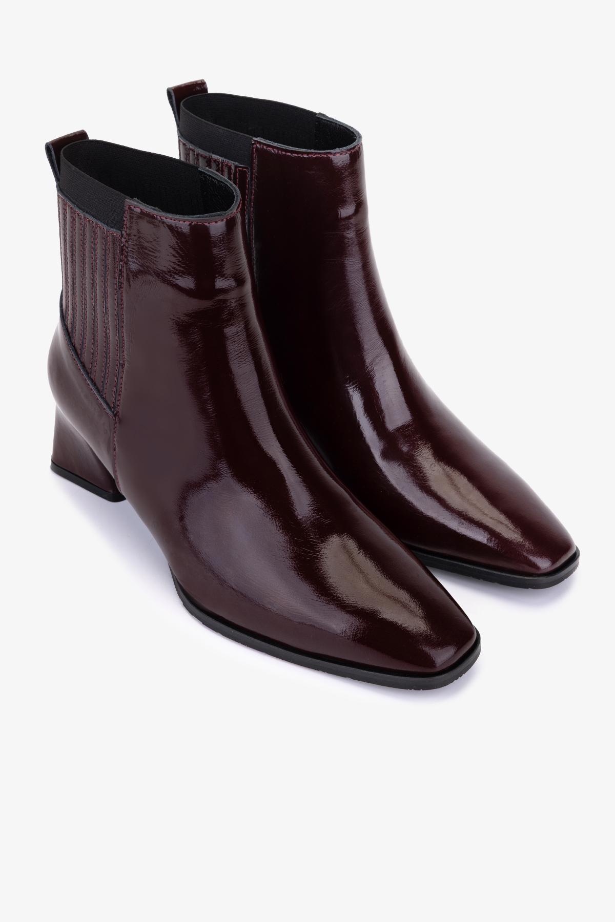 Valmenti Kadın Hakiki Deri Bordo Rugan Topuklu Bot