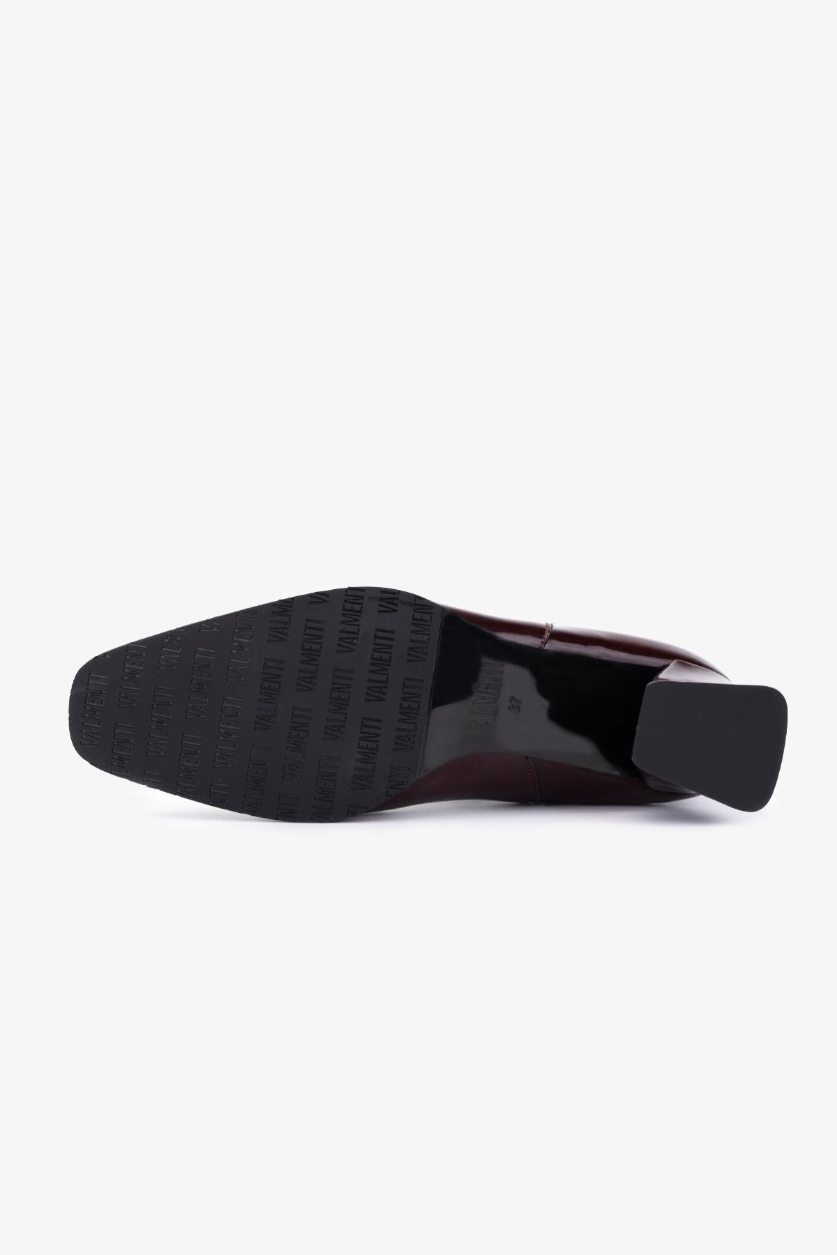 Valmenti Kadın Hakiki Deri Bordo Rugan Topuklu Bot