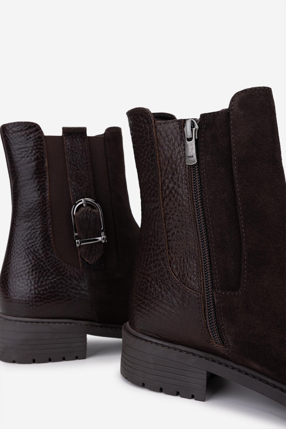 Valmenti Kadın Hakiki Deri Kahverengi Düz Bot