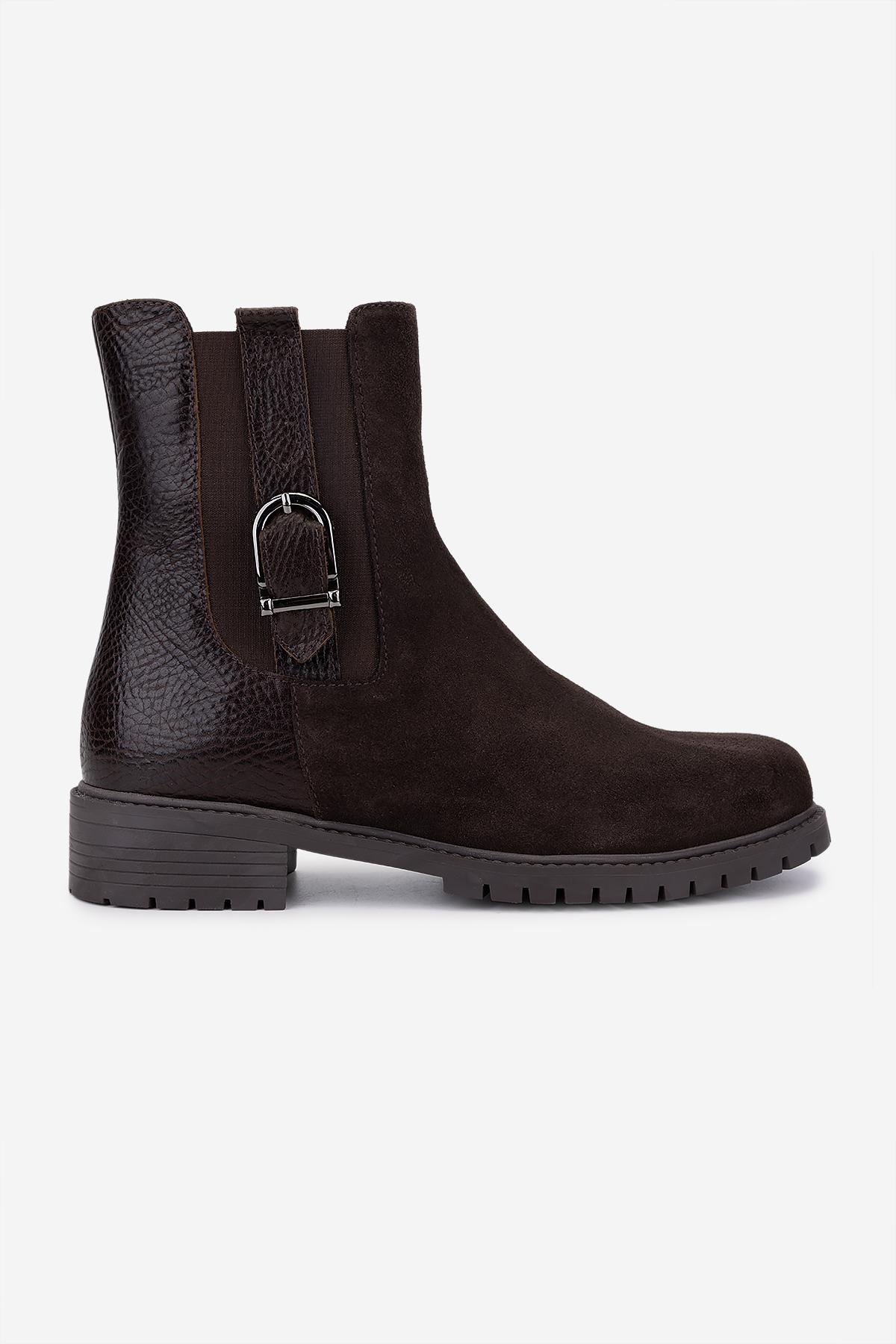 Valmenti Kadın Hakiki Deri Kahverengi Düz Bot